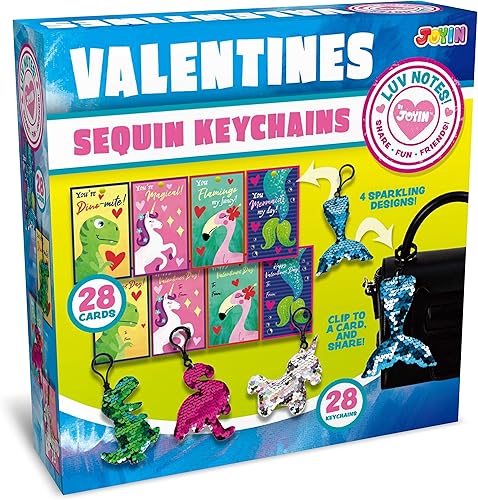 Miniatura 7 de JOYIN Paquete de 28 tarjetas de regalo para el día de San Valentín con llavero de lentejuelas con purpurina para premios de intercambio en el aula