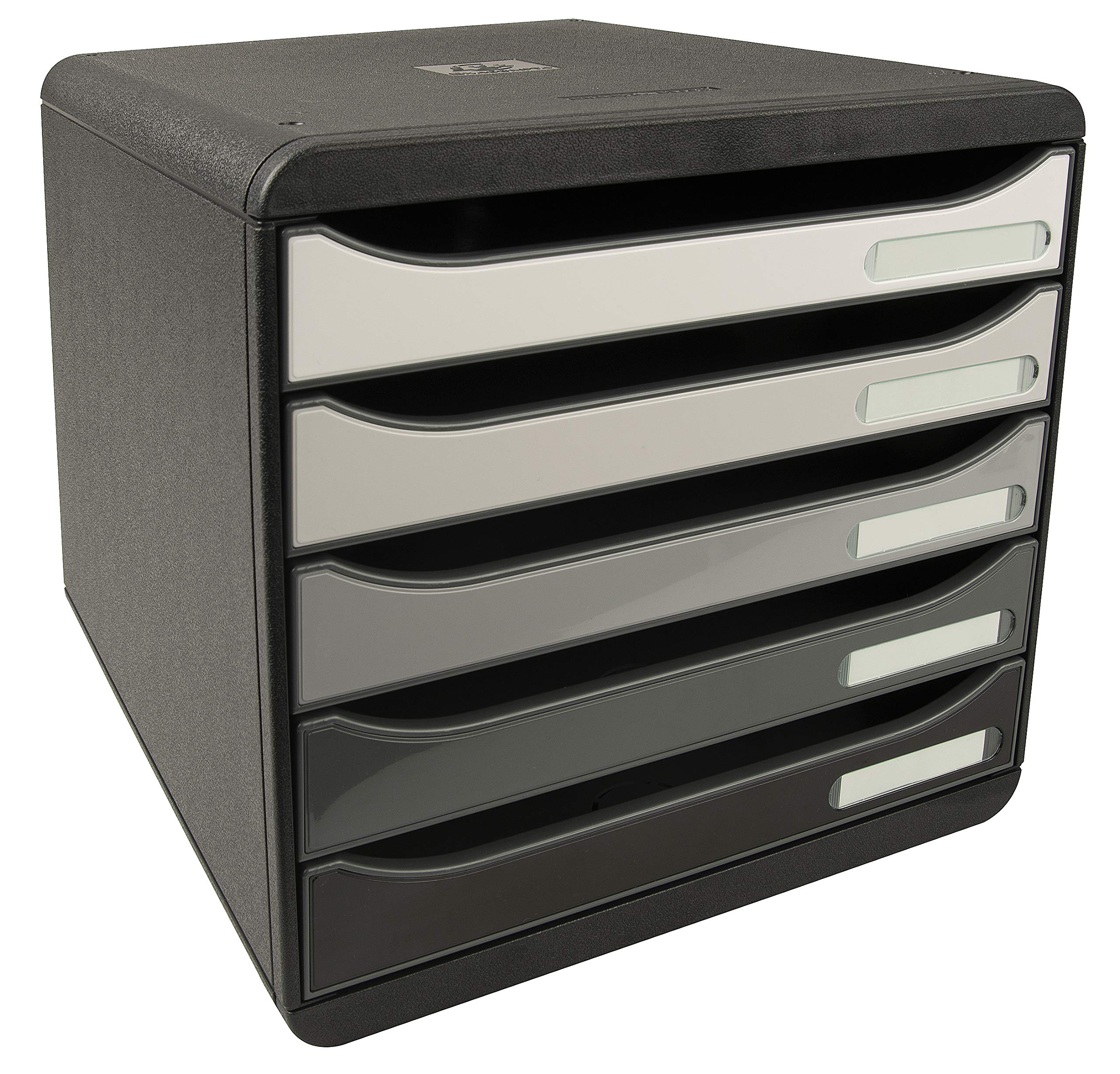 Exacompta 3097294D - Módulo individual con 5 cajones para documentos A4+, ultra-rígido, cajones abiertos, con stop de seguridad - 347x278x271 mm - BIG-BOX PLUS -Degradado grises brillantes