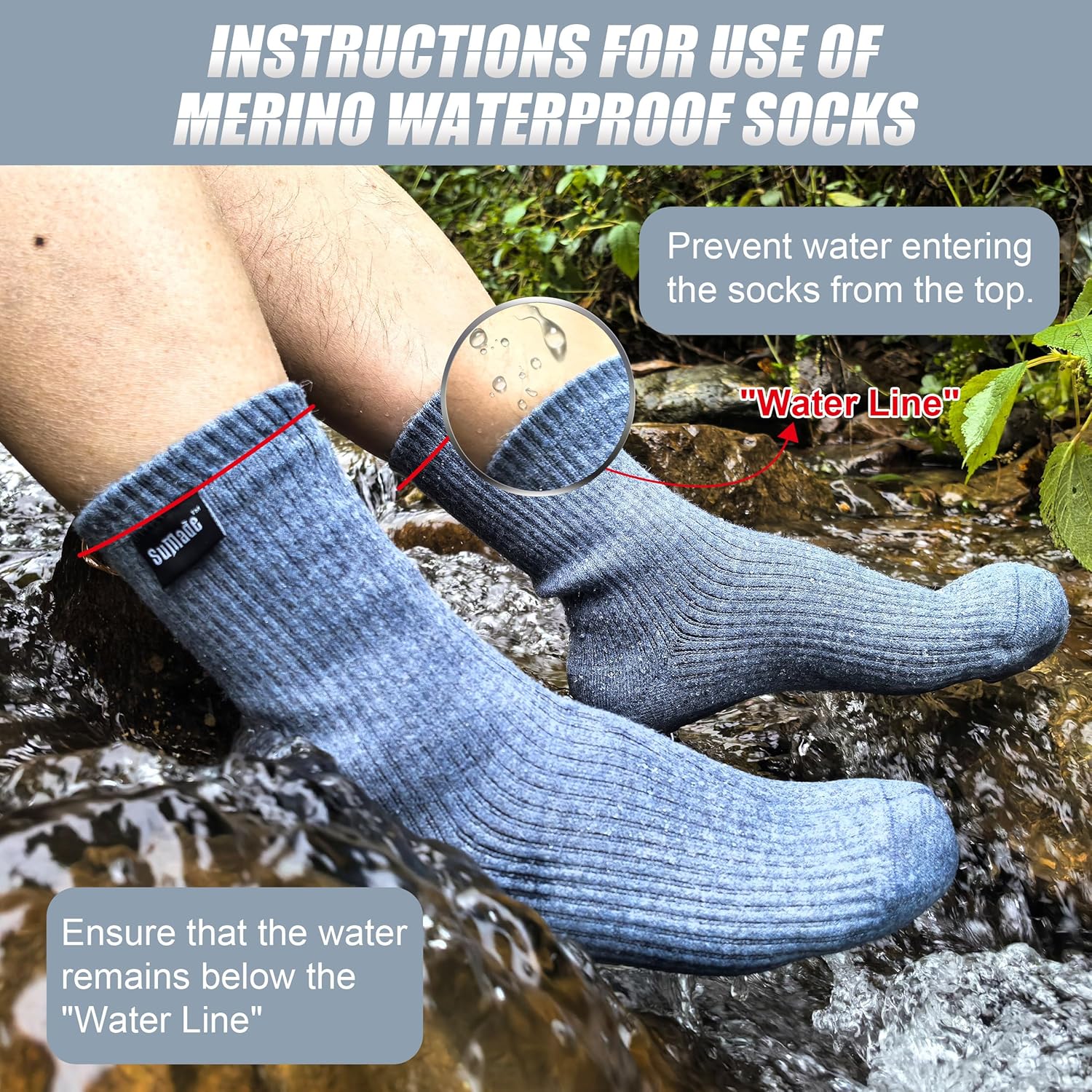 Merino Wool Waterproof Socks, 1 Pair Waterproof Hiking Socks for Hiking, Running -Breathable & Warm for All Seasons - Image 8