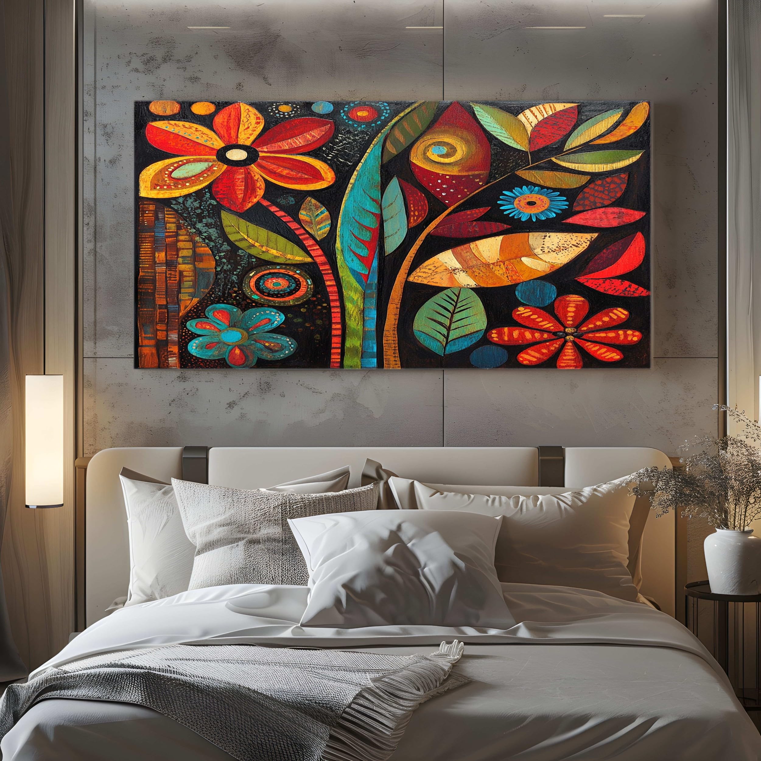 ZORYAN Quadri Moderni Soggiorno Su Tela Fiori Etnici Africani 60x120cm | Rosso Stampe Da Parete Senza Cornice, Quadretti Da Parete, Immagine Per Camera Da Letto