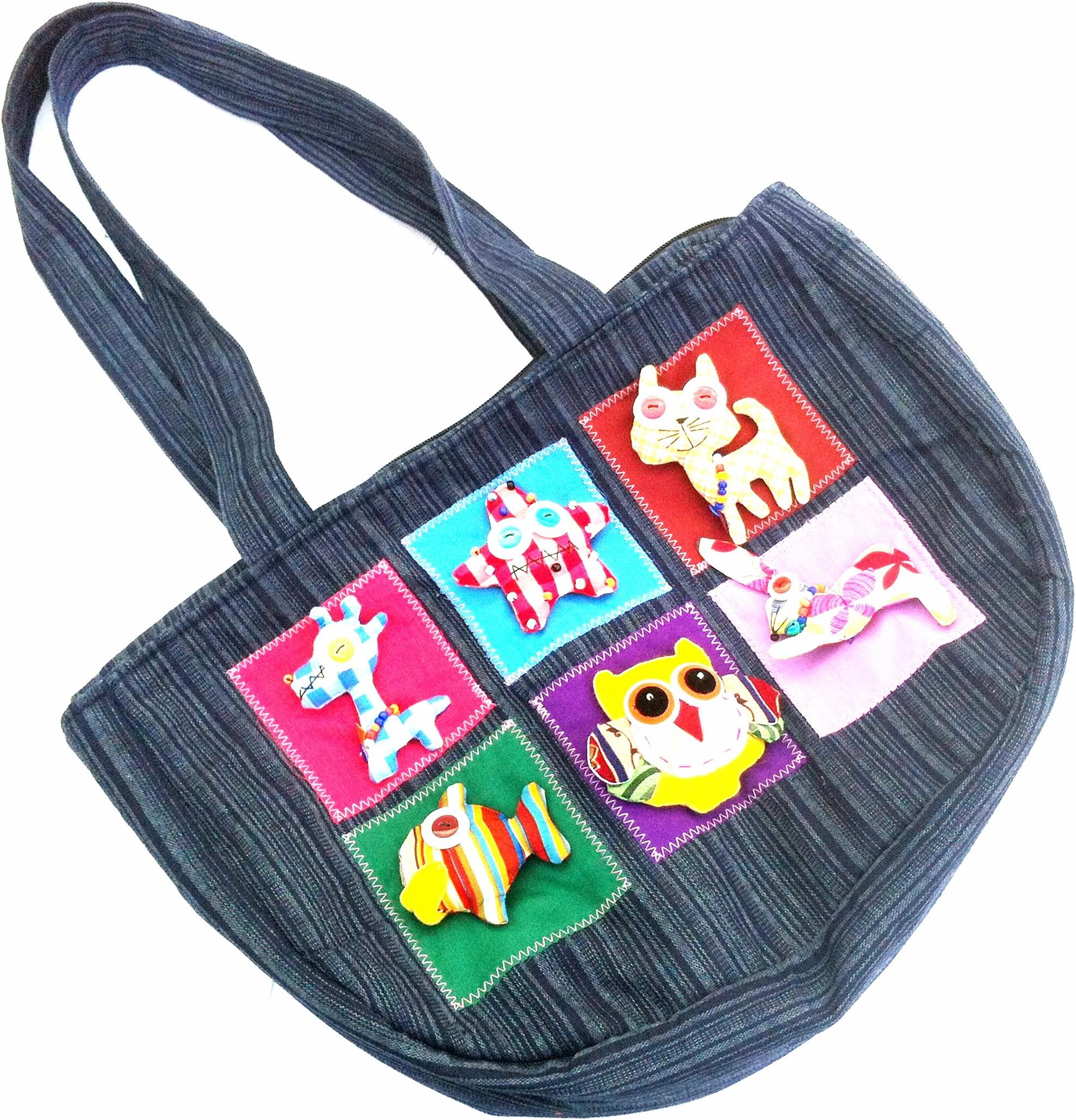 * Oversized Denim Shopper Tote Bag with Zipper Closure and Extra Pockets
