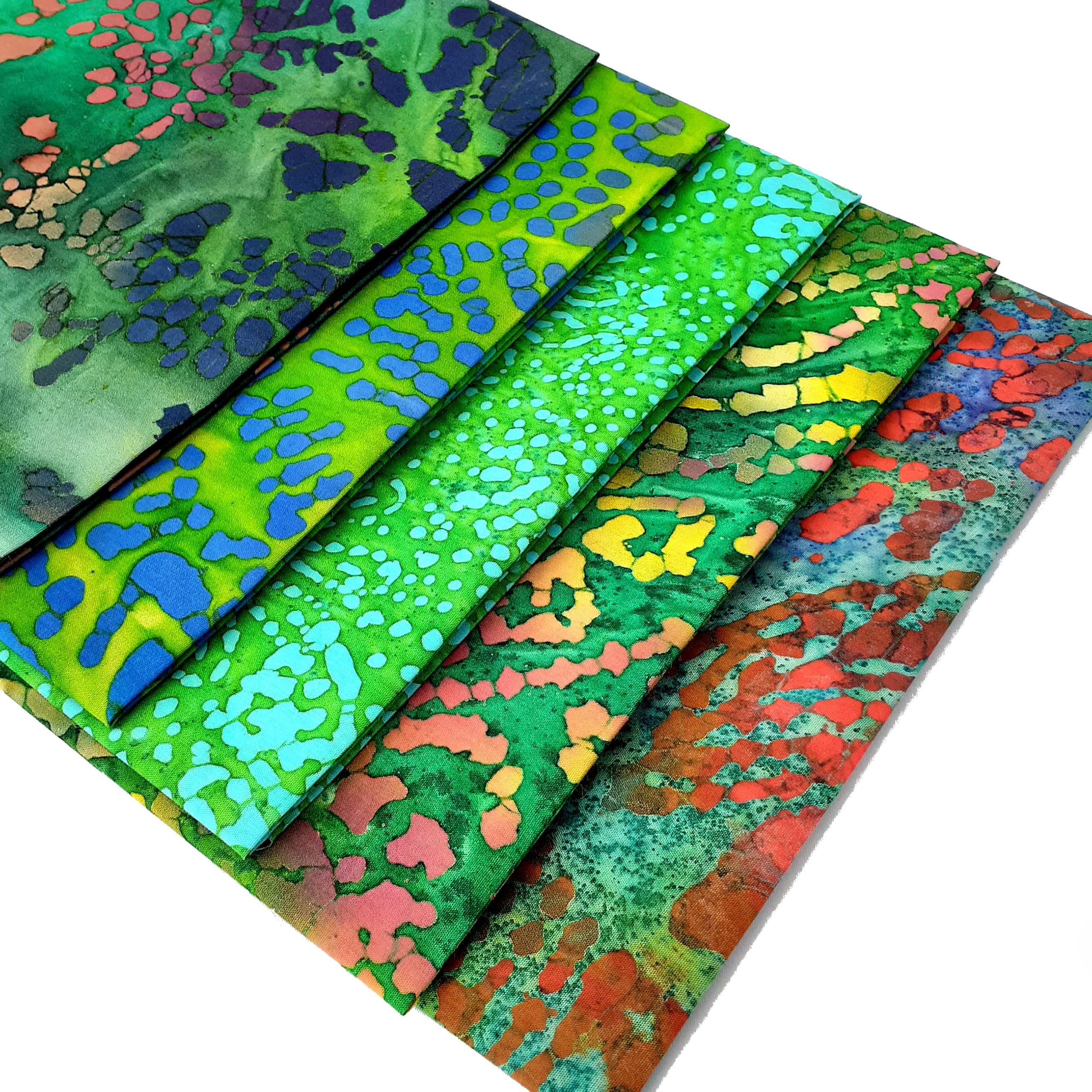 Forest Green Batik Fat Quarter Fabric Bundle - 5 Fat Quarters of 100% Cotton Fabric Batiks in Murky Greens & Woody Browns by Sewing Cuts