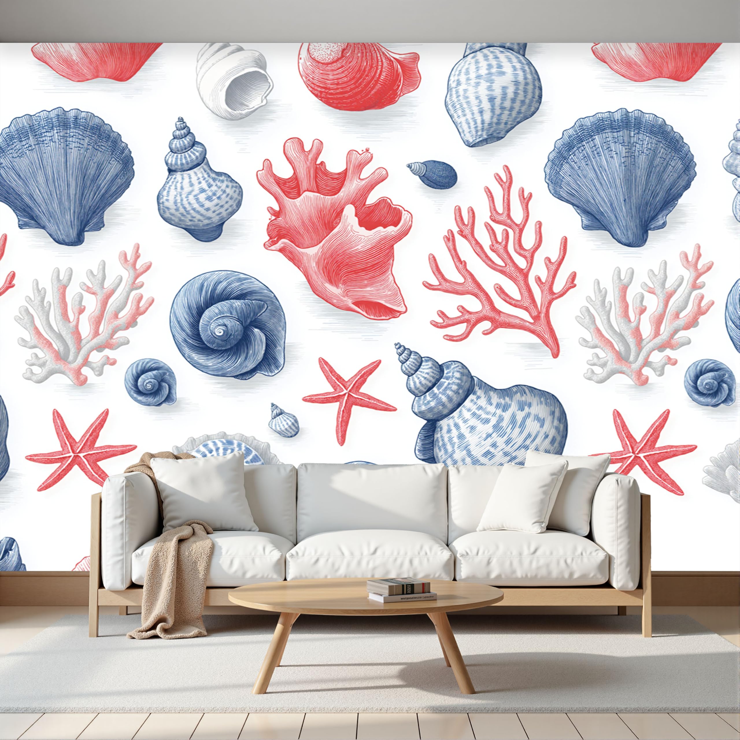 Papier peint panoramique vie marine intissé 200x140cm rouge bleu