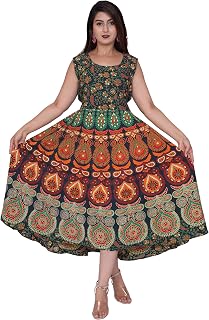 Monique Brand Present Printed Midy Dress for Women's Dark Green Price In India