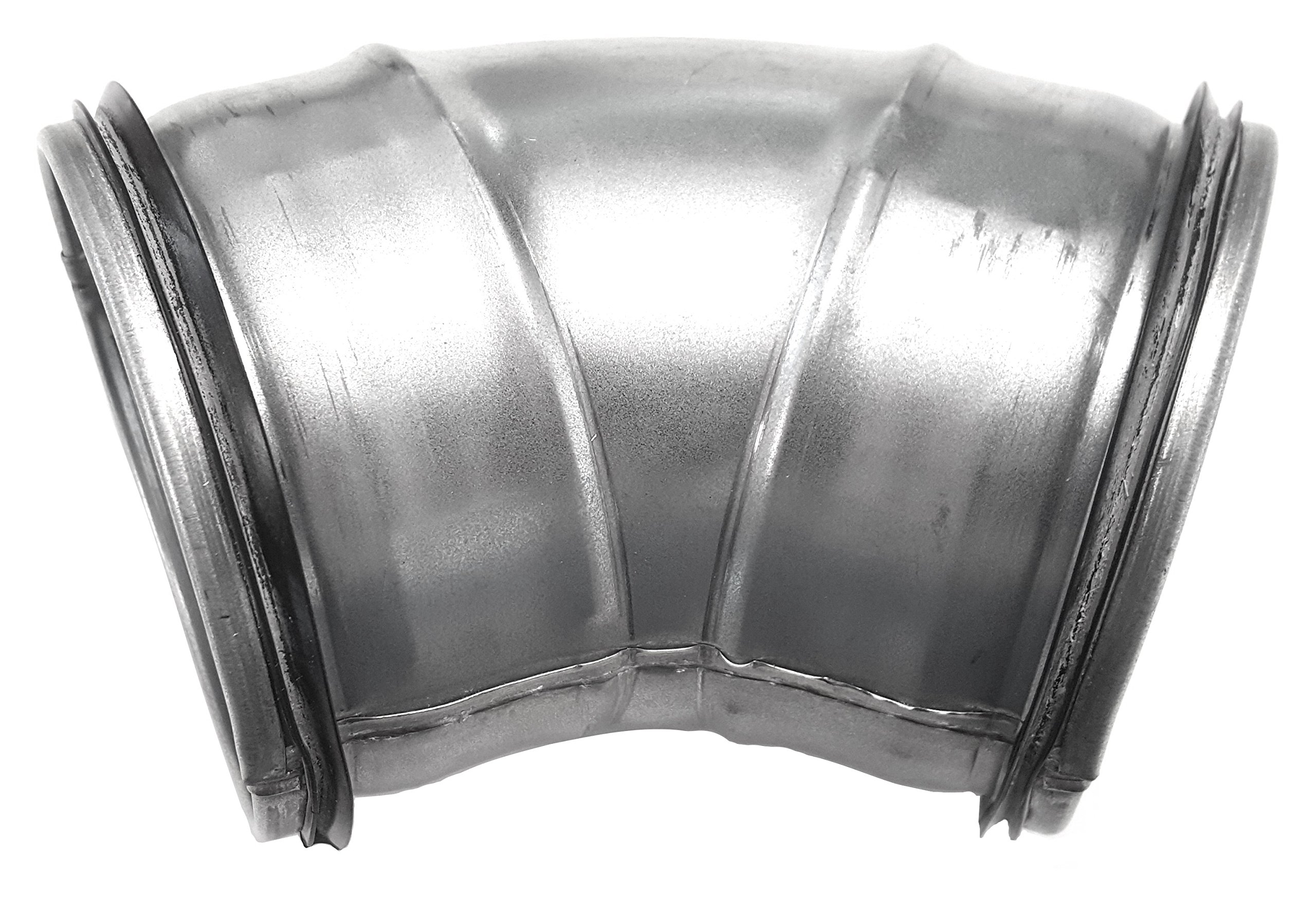 Codo de acero galvanizado prensado para tubería de extracción, DN 80, 100, 125, 140, 150, 160, 180 y 200 con junta de 45° / 90°, plateado