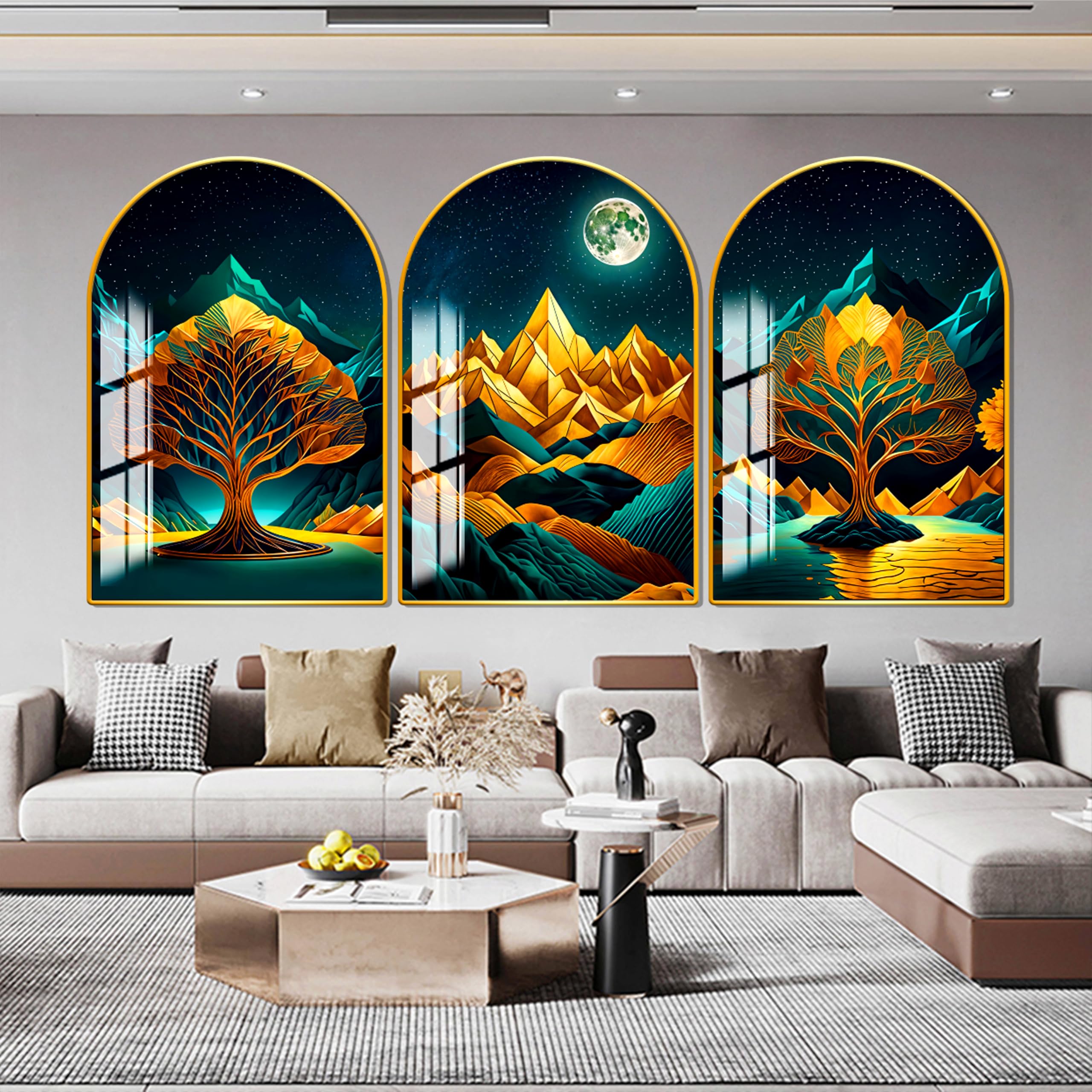 WALLMAX Set of 3 Premium Modern Art Scenery Crystal Wall Painting