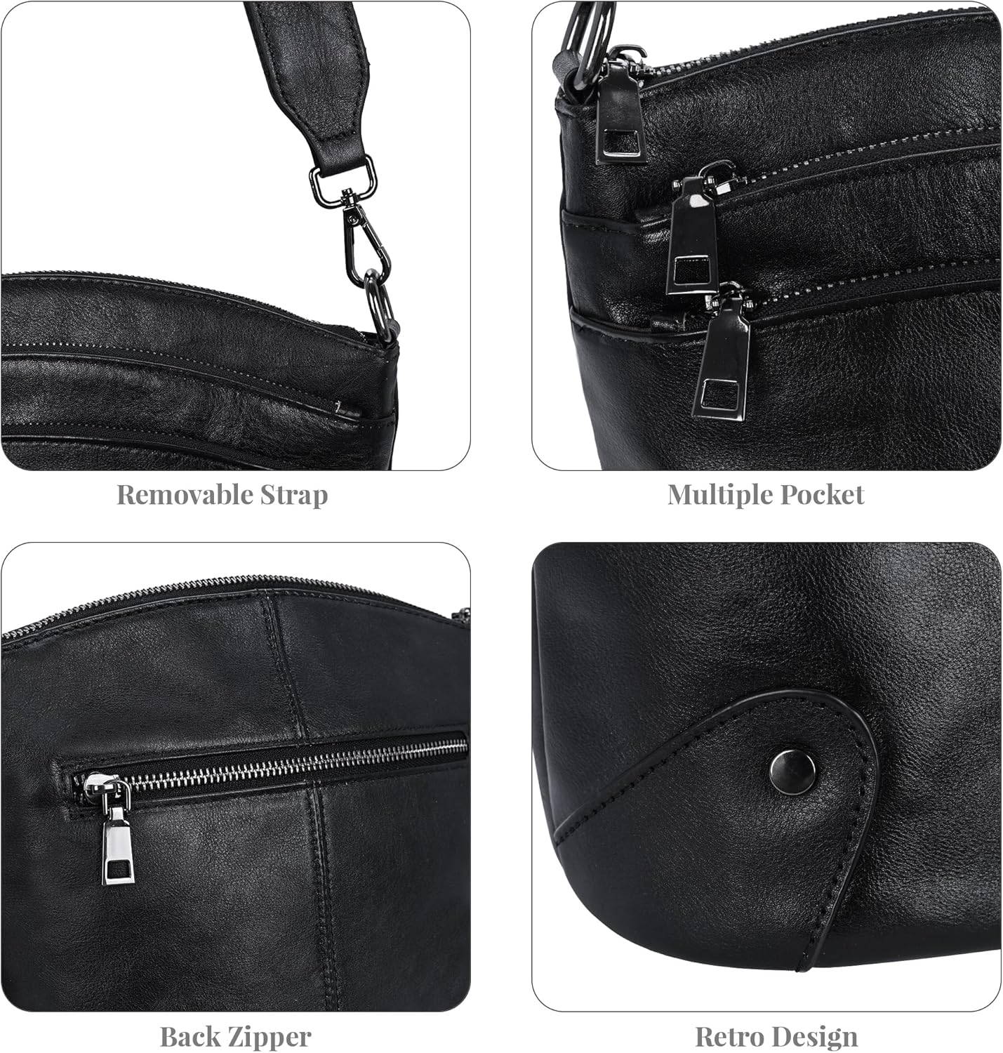 HESHE Crossbody Bags Leather Purses for Women Vintage Shoulder Handbags with Multi Pockets Cross Body Purses for Travel - Image 7