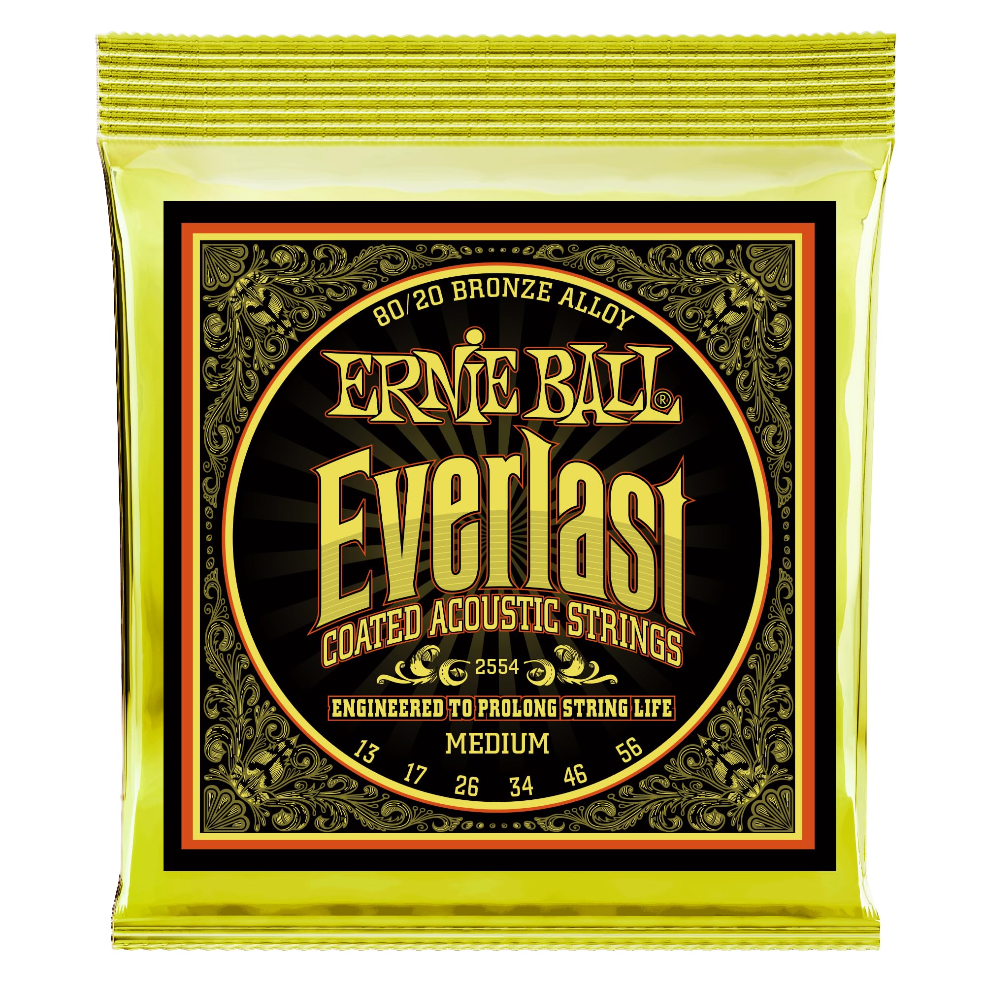 Ernie Ball Everlast Orta Kaplama 80/20 Bronz Akustik Gitar Telleri, Ölçü 13-56