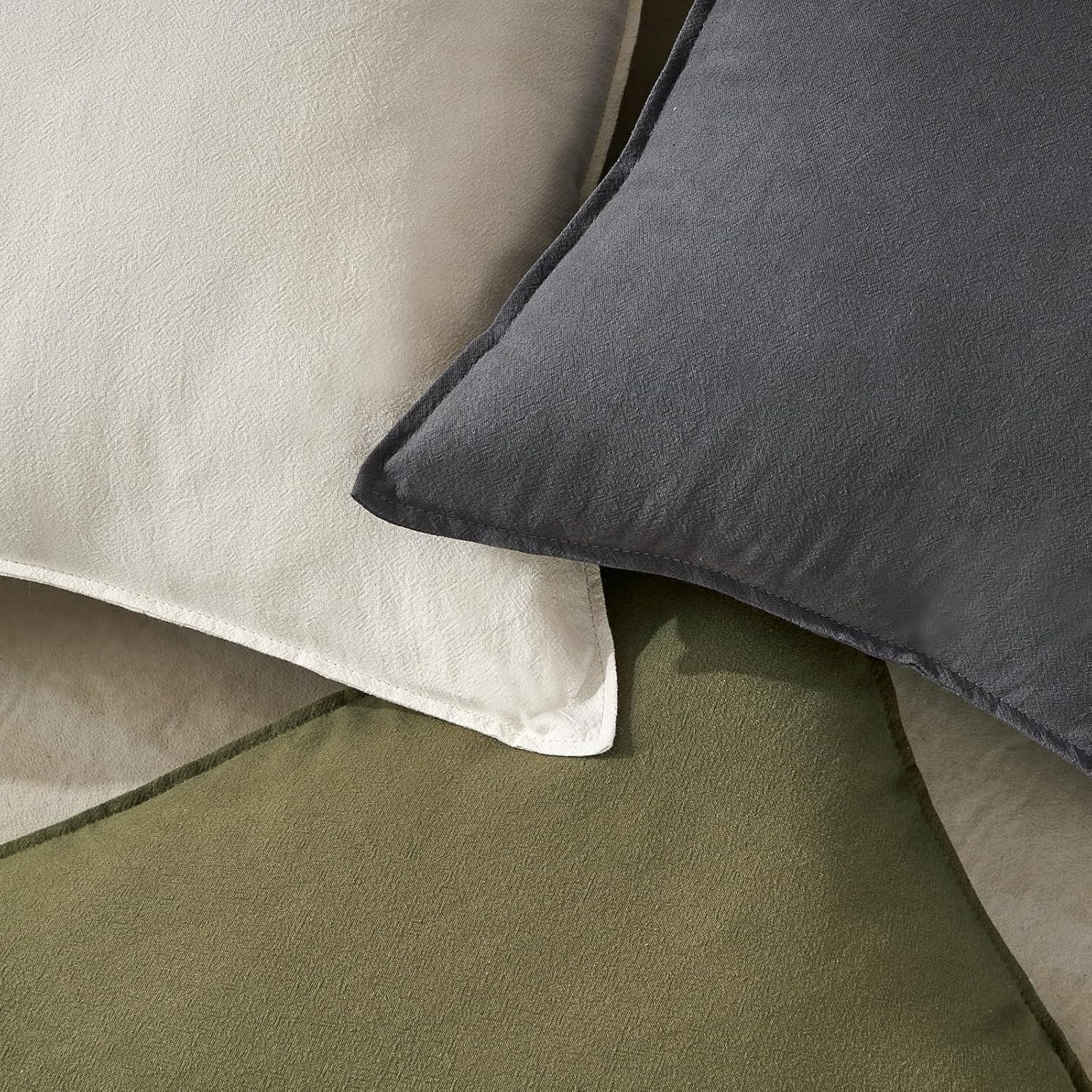 Decorative Pillow Covers Set of 2 50 x 50 cm Cotton Linen Cushion Covers with Hidden Zipper for Living Room Bedroom Sofa Olive Green