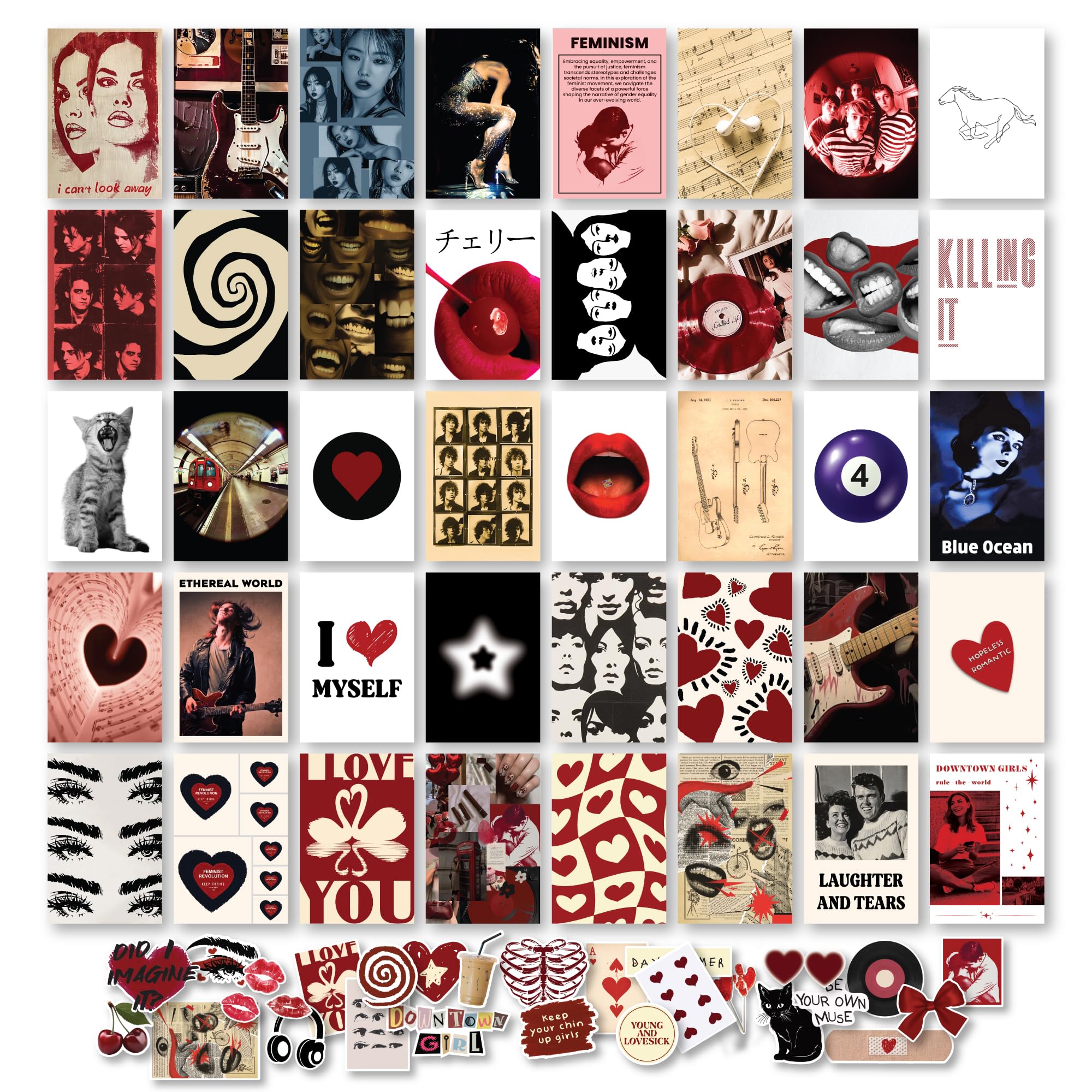 97 Decor Downtown Girl Room Decor Posters - 40 Pcs Downtown Girl Aesthetic Wall Collage Kit, Retro Y2k Room Decor, Dark Red Coquette Art Prints, Mini Posters for Teen Girls Dorm Bedroom (4x6)