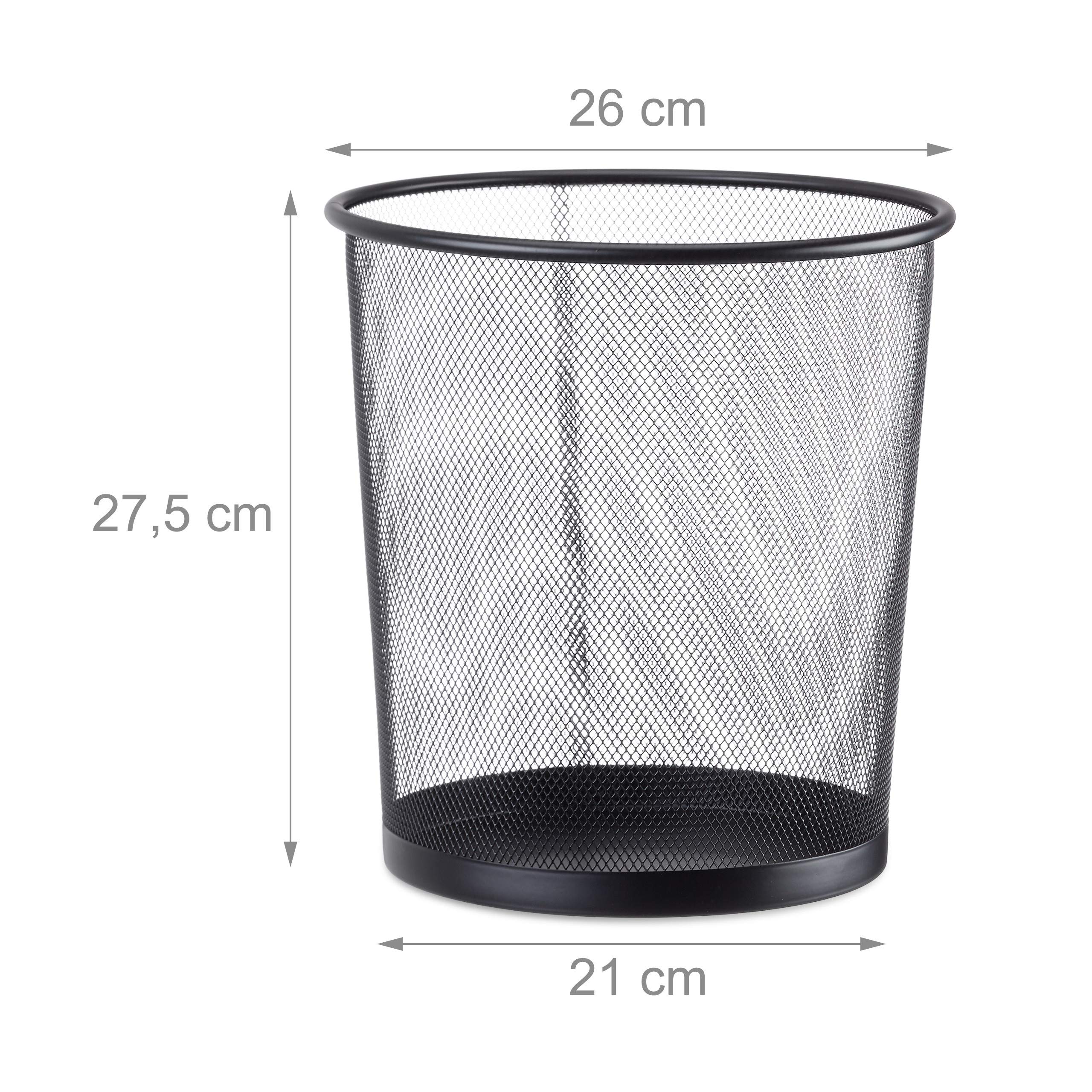 Relaxdays Metalowy kosz na papier, kosz na śmieci z siatki drucianej, okrągły kosz druciany do biura, Ø 26 cm, wysokość 27,5 cm, czarny