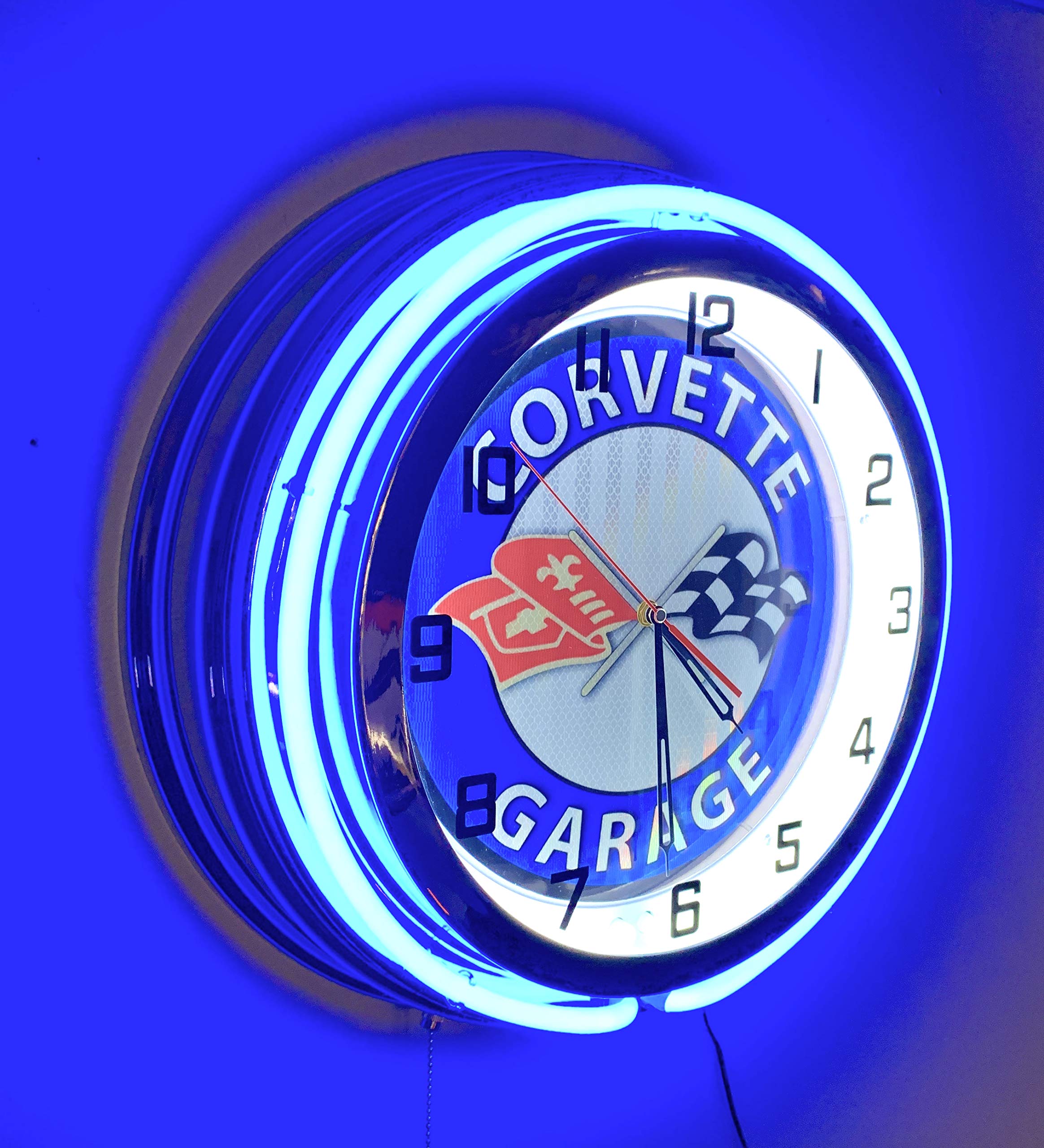 Corvette Vintage Neon Clock Design Large 19 inch Diameter Double Neon