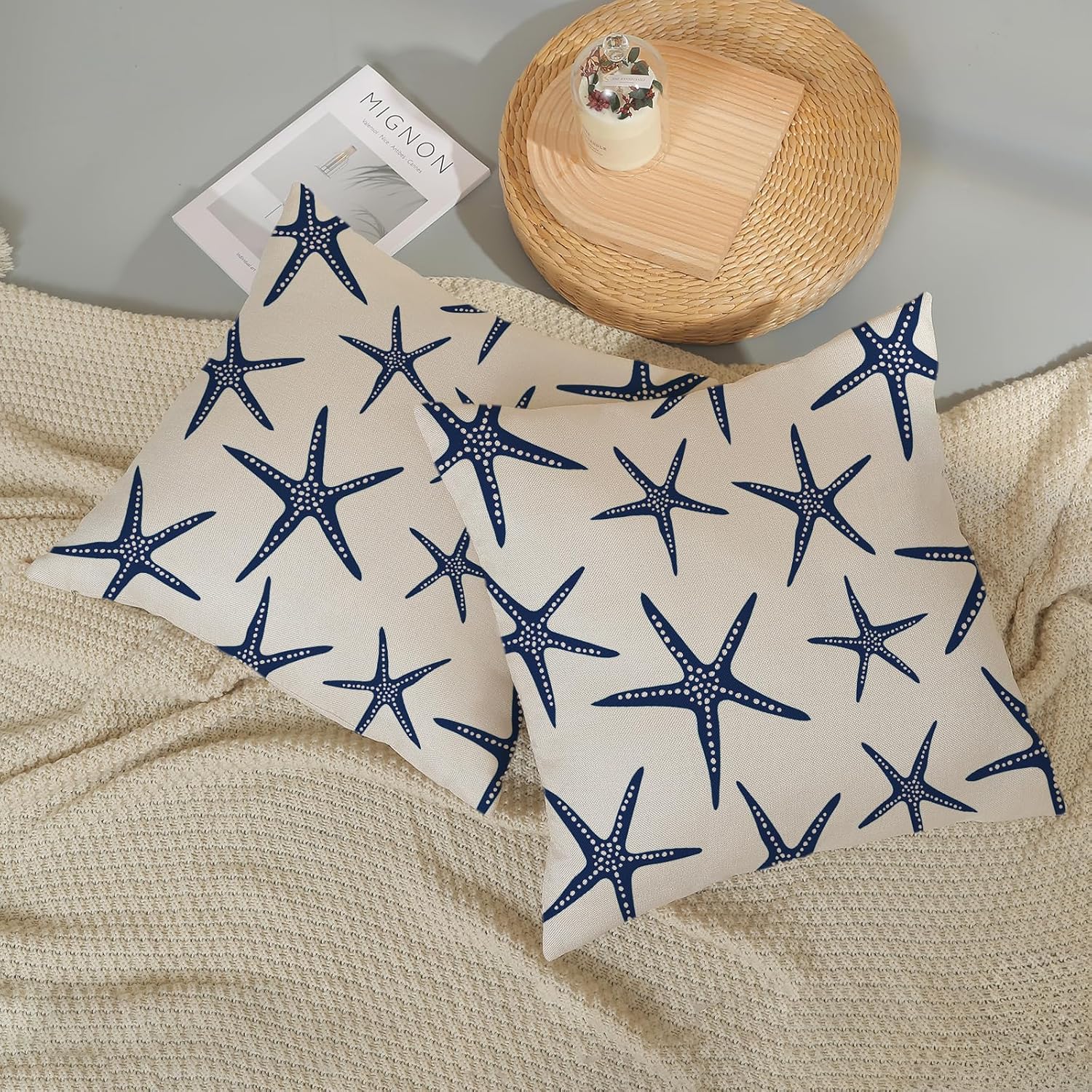 Navy Blue Starfish Pillow Covers 16x16 Inch Set of 2 Coastal Throw Pillows Summer Nautical Ocean Beach Theme Decorative Pillowcase Outdoor Farmhouse Decor Cushion Case for Couch Home Bedroom - Image 6