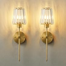 KARTOOSH Hardwired Crystal Wall Sconces Set of Two, Dimmable Wall Lights 3000K Warm White, Brass Wall Lighting Fixtures for Hallway, Bathroom, Living Room, Bedroom, 20.1 Inches