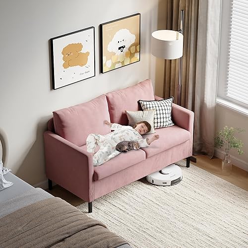 Miniatura 44 de TYBOATLE Sofá biplaza tapizado de tela de lino de 51 pulgadas de ancho para sala de estar, asientos de dos plazas con patas de hierro para espacio