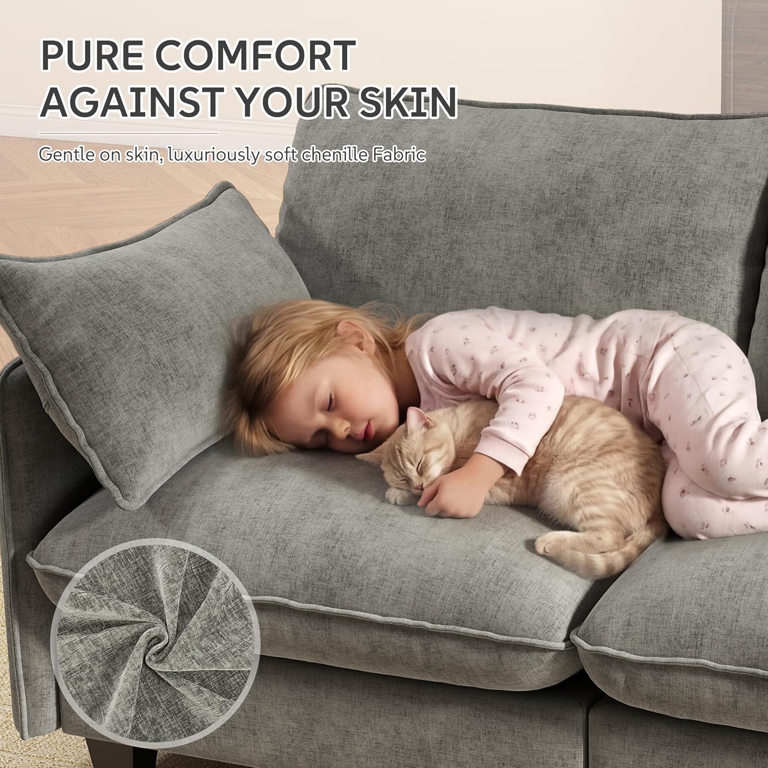 Ihanherry 139" U-Shaped Modular Sectional Couch, Oversized Cloud Sofa with Large Cushions & Movable Ottoman, Chenille Deep Seat Sectional for Living Room, Gray | Modular Design, Large Cushions, Deep Seat, Premium Chenille, Spacious Seating