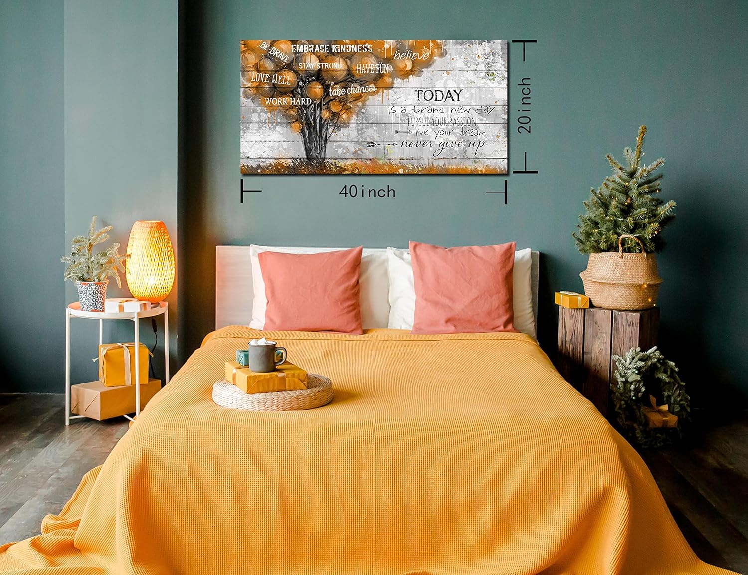 Inspiration Quotes Brown Tree Pictures Wall-Decor For Bedroom - Positive Quotes Canvas Wall Art For Living Room - Motivational Posters For Students Ready To Hang Size 20" x 40"