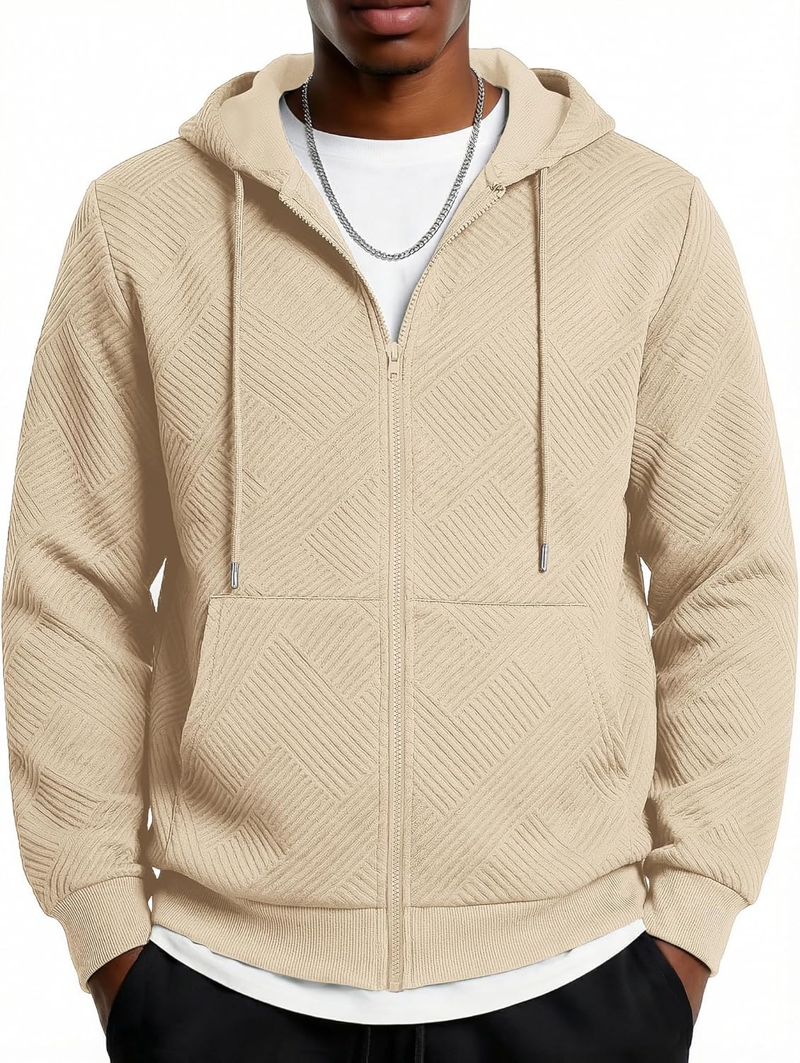 COOFANDY Mens Hooded Sweatshirt Zip Up Casual Knit Hoodies Fashion Drawstring Sweatshirts with Pockets