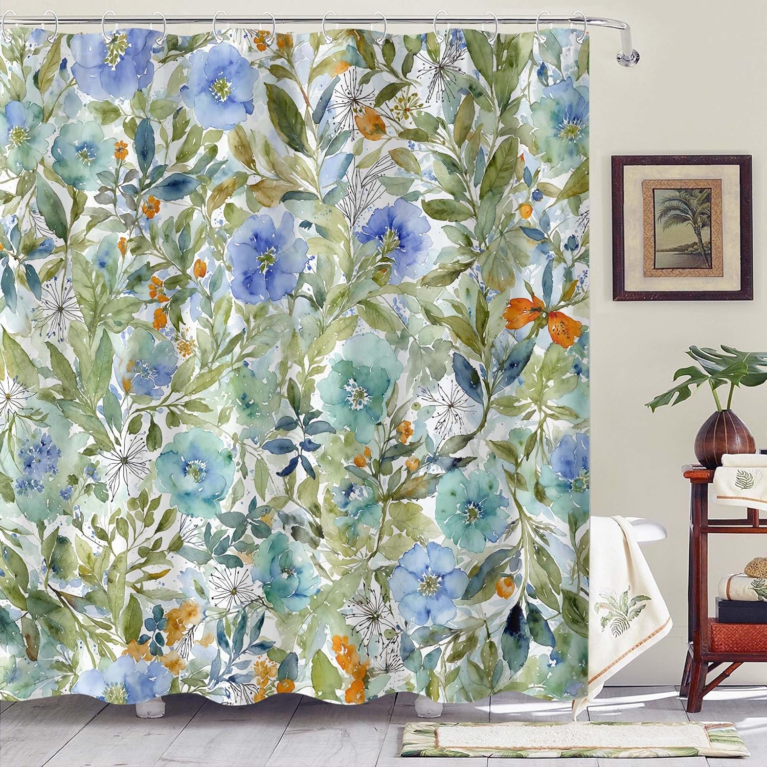 Rexful Forest Shower Curtain Sets Green Watercolor Landscape Shower Curtains for Bathroom Misty Pine Trees Art Tranquil Nature Scene Decor Waterproof Fabric 72 x 72 inch with Hooks (Green3)