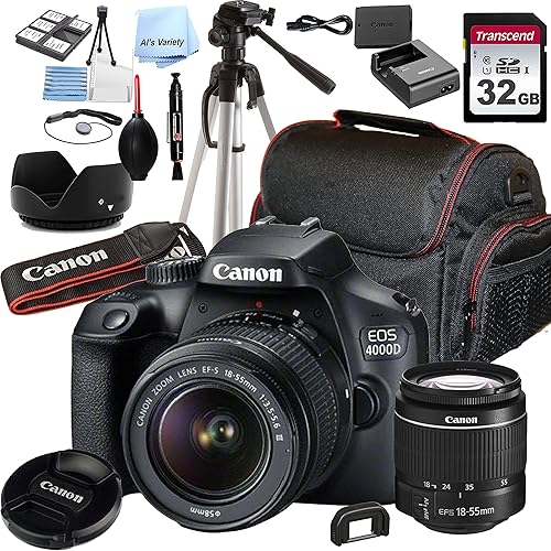 Canon EOS 4000D Rebel T100 Cámara DSLR con EF-S de 0709-2165in F35-56 zoom  memoria de 32 GB  estuche  trípode  filtros paquete de 20 piezas