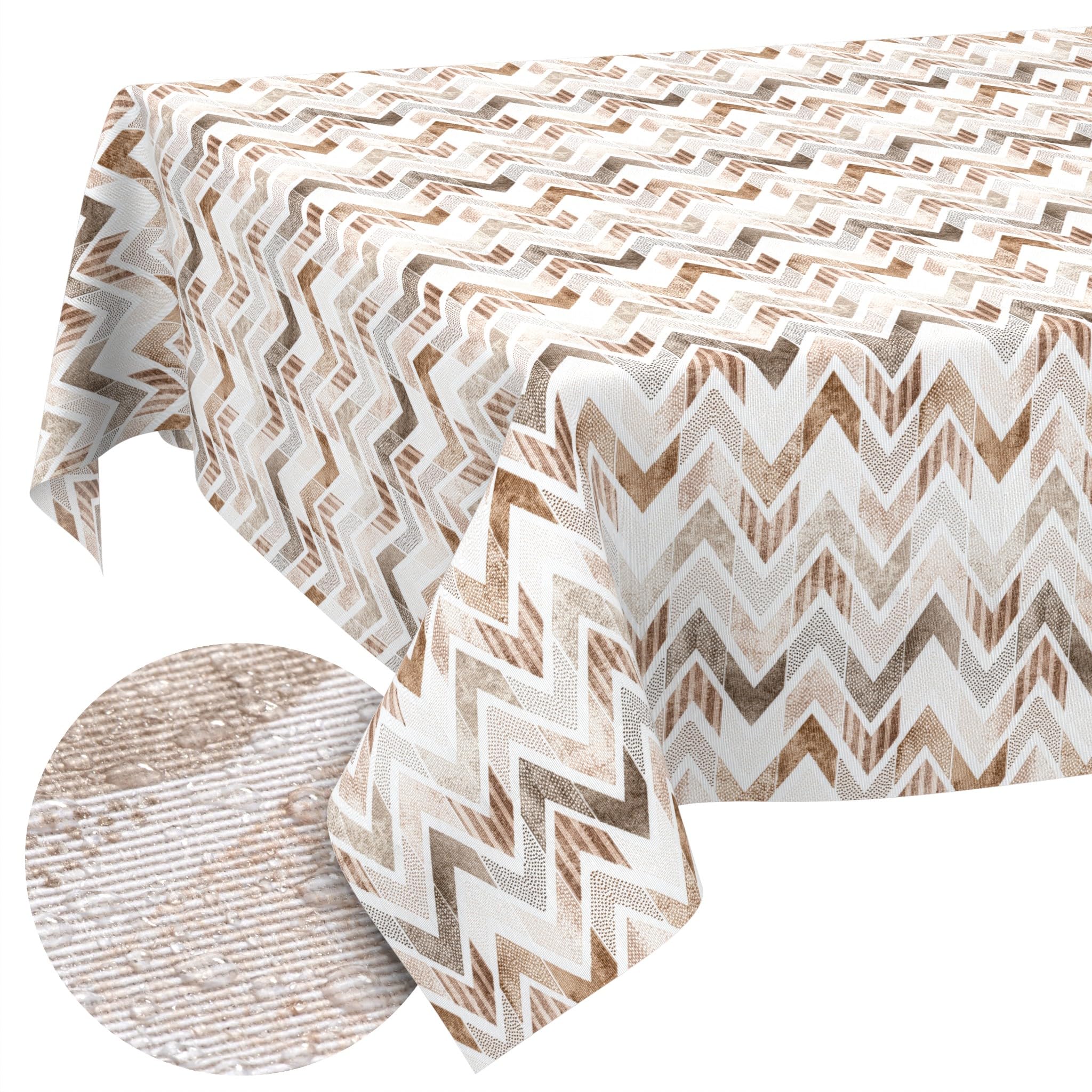 ANRO Washable Tablecloth Zigzag Rectangular 260 x 140 cm - Water-Repellent Indoor Outdoor Lotus Effect Cut Edge