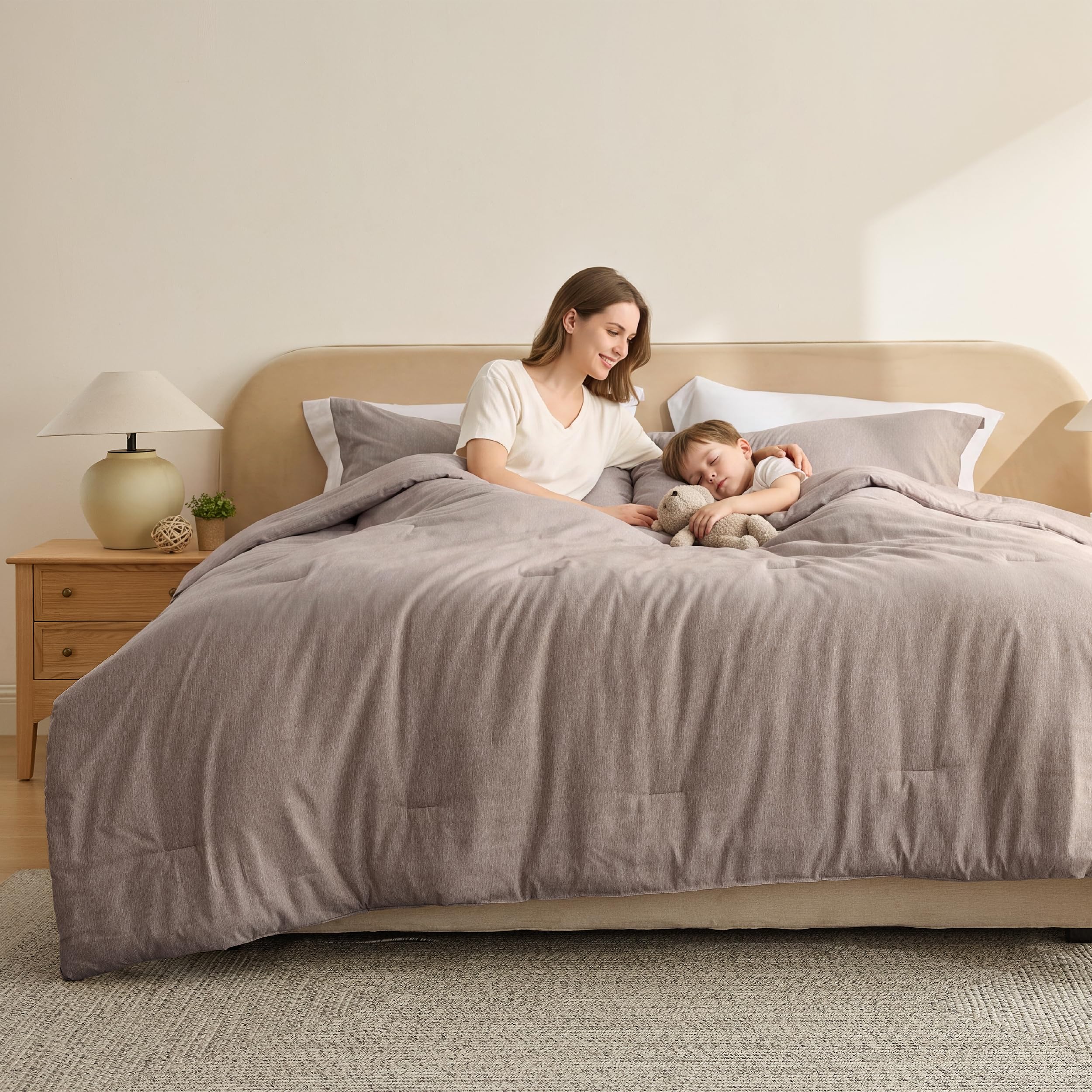 Bedsure Khaki King Size Comforter Set, Soft Cationic Dyed Bed Set 3 Pcs