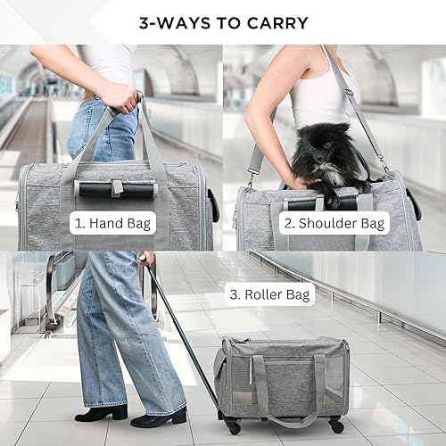 Miniatura 4 de Transportador de mascotas con ruedas para perros de hasta 15 libras - Transportador de perros aprobado por aerolíneas - Transportador de mascotas