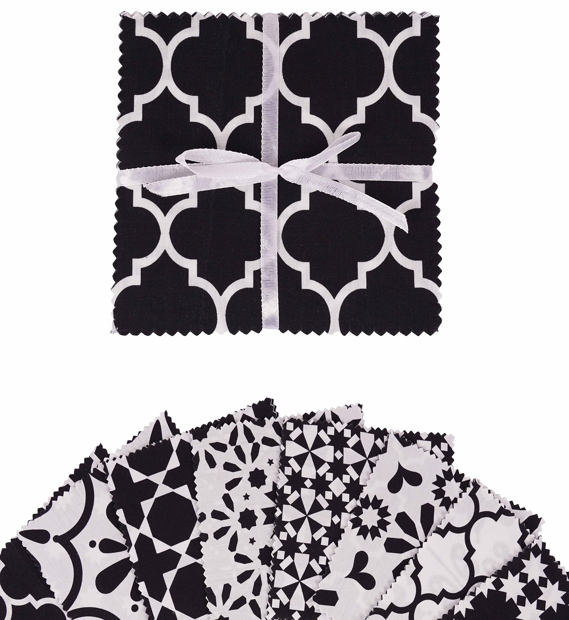 Soimoi Precut 10-inch Geometrical Stencils Prints Cotton Fabric Bundle Quilting Squares Charm Pack DIY Patchwork Sewing Craft- White & Black