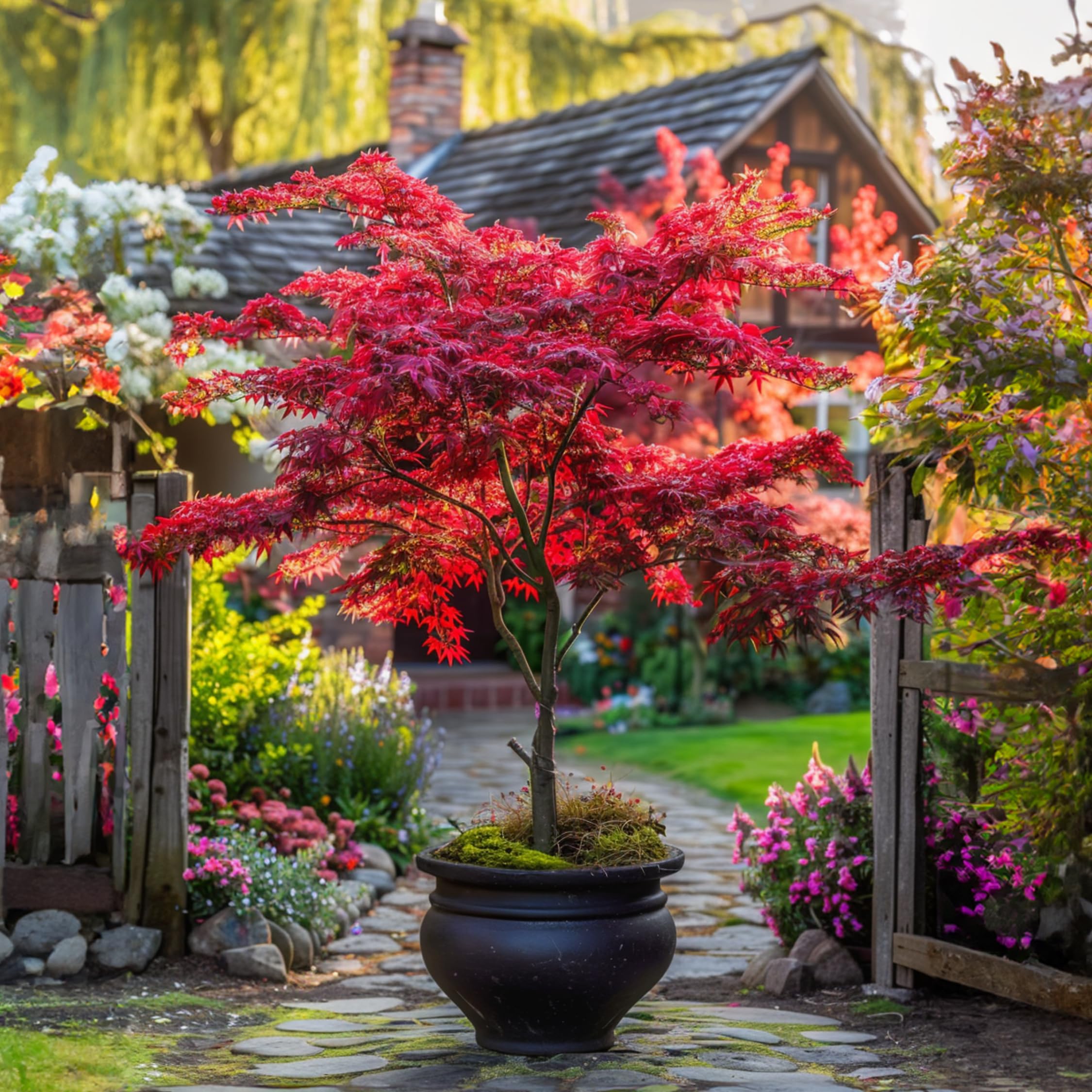 Plant in a Box - Acer palmatum 'Shaina' - Set de 2 - Arce japonés resistente - Hojas rojas - Maceta 19cm - Altura 80-90cm