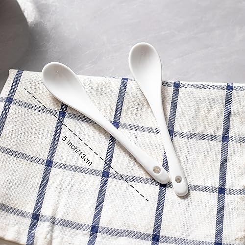 Miniatura 2 de MIUFA 6 cucharas de café blanco de porcelana, cucharas de café espresso, salsa de té y postres cucharas de cerámica