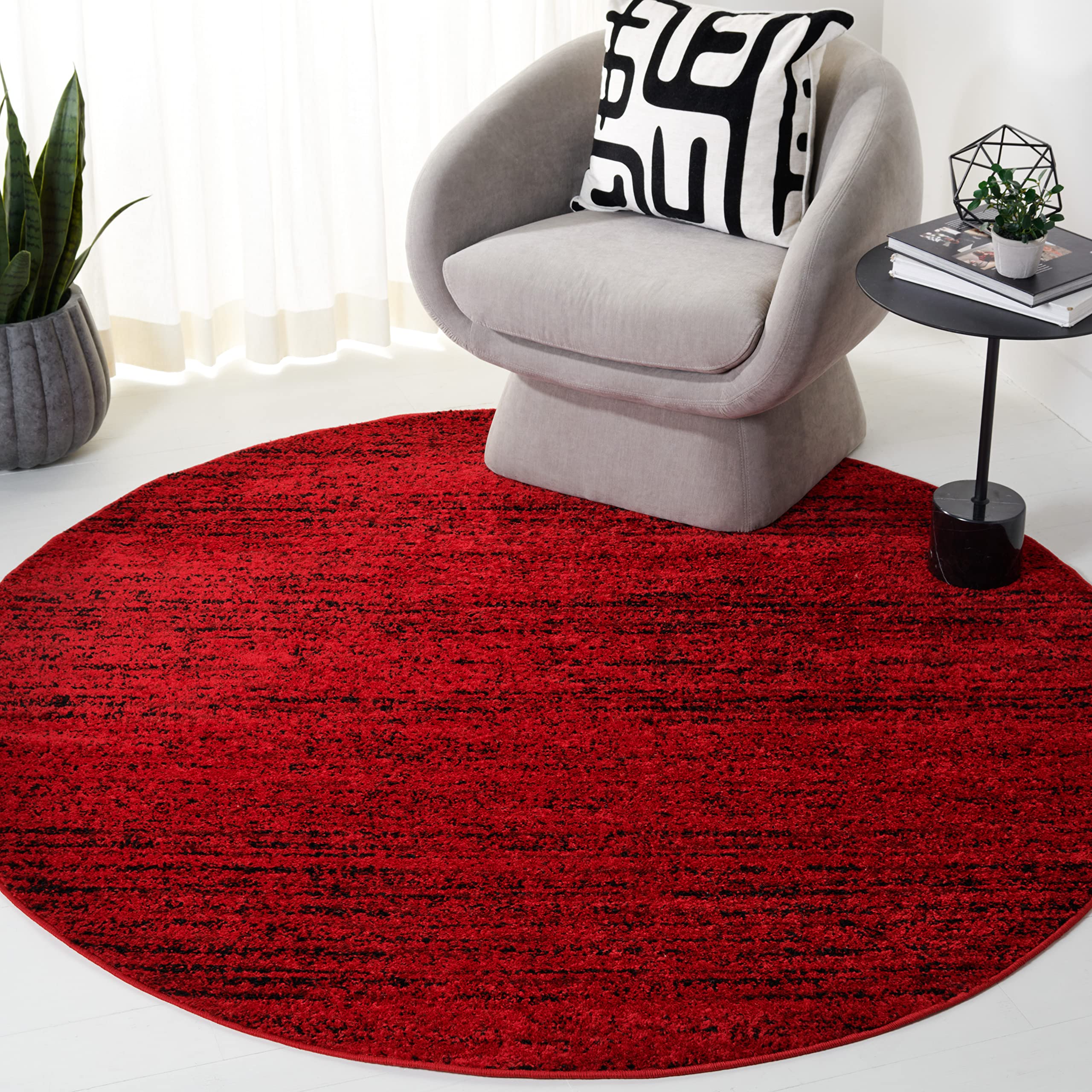 SAFAVIEH Adirondack Collection Area Rug - 8' Round, Red & Black, Modern Abstract Design, Non-Shedding & Easy Care, Ideal for High Traffic Areas in