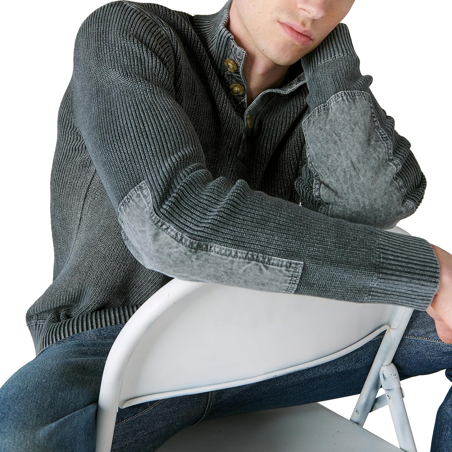 Lucky Brand Men's Men's Mixed Media Mock Neck Sweater