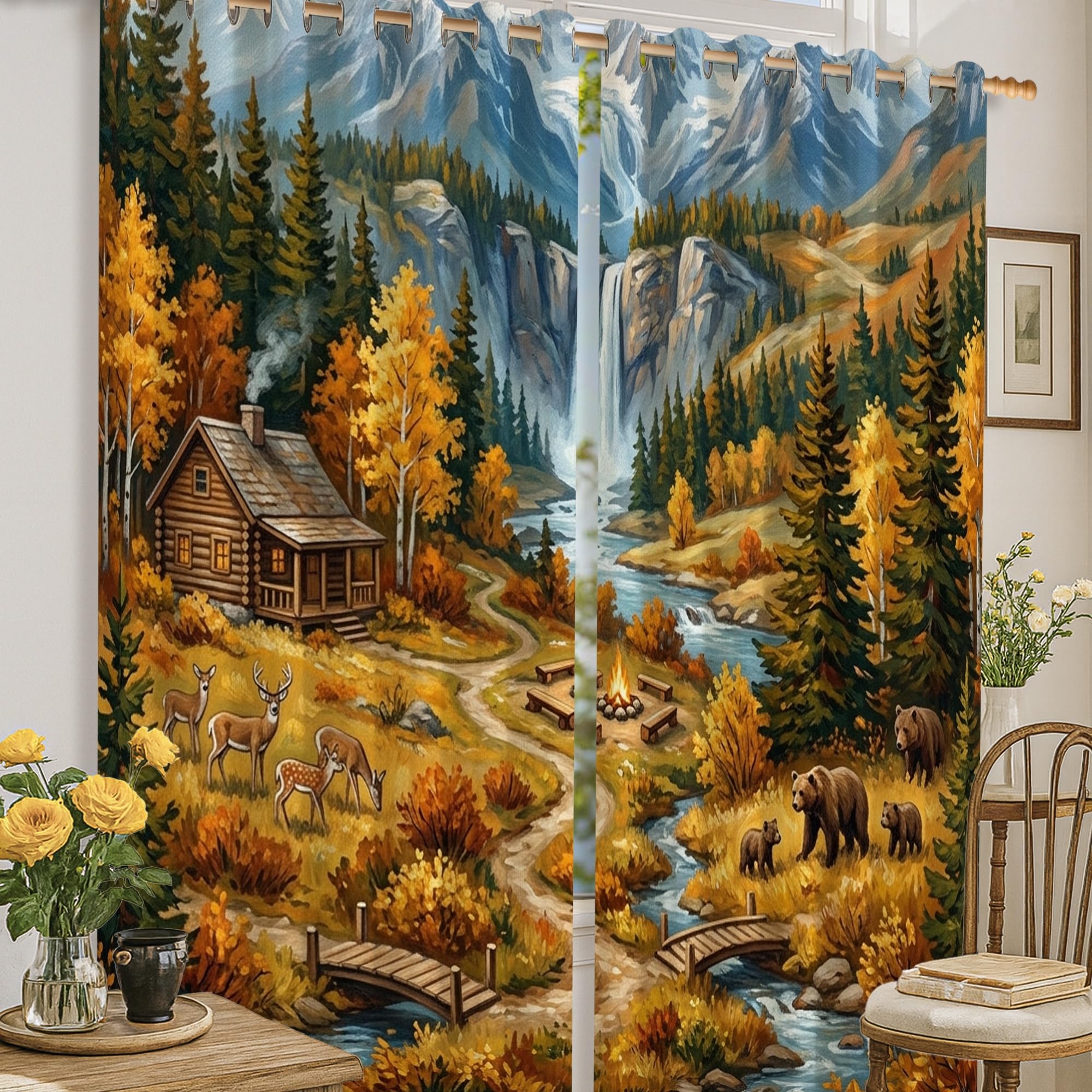 Rideaux occultants thermiques forêt dorée motif cerf ours pour isoler la chambre d'enfant