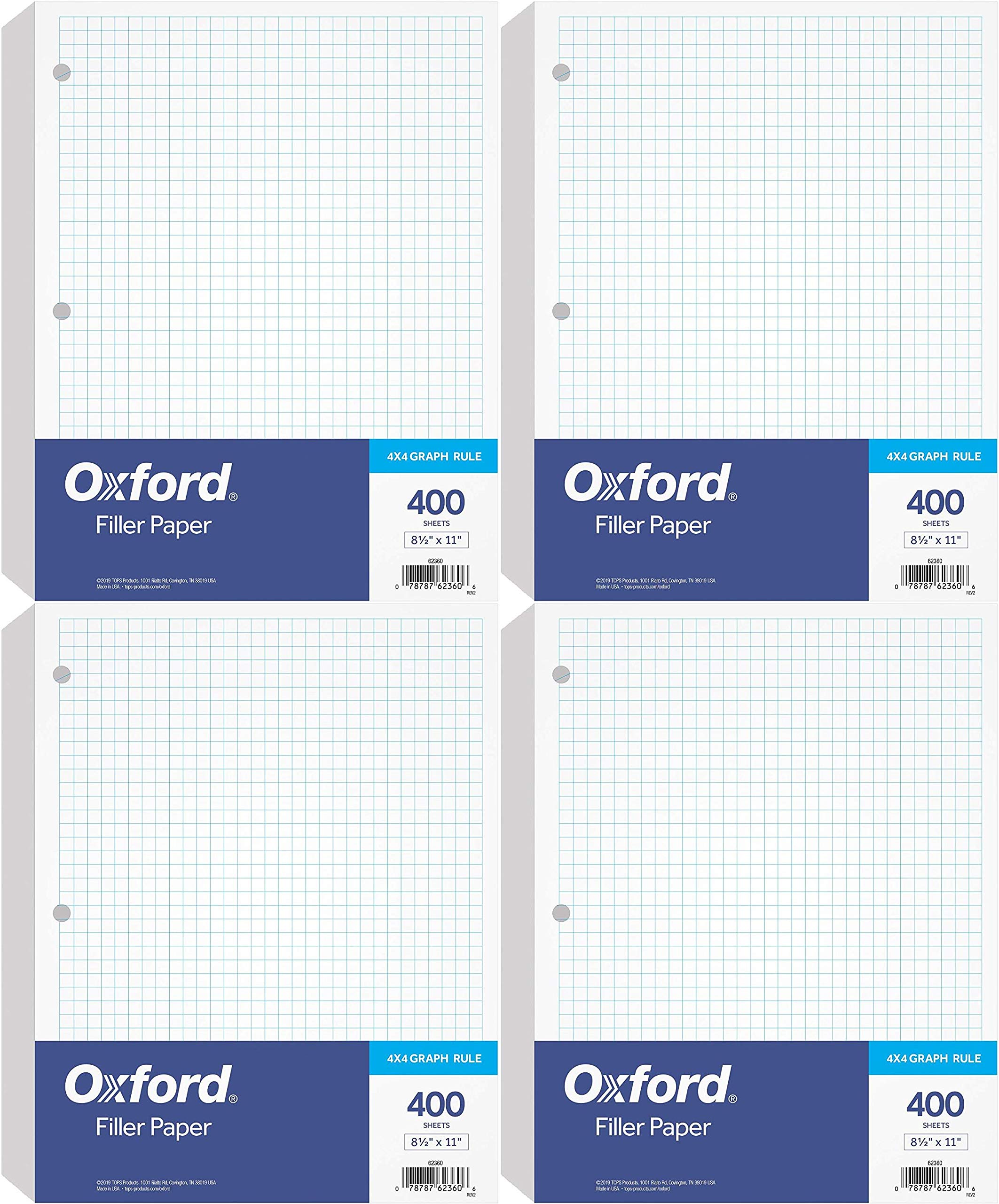Buy Oxford Filler Paper, 81/2" x 11", 4 x 4 Graph Rule, 3Hole Punched