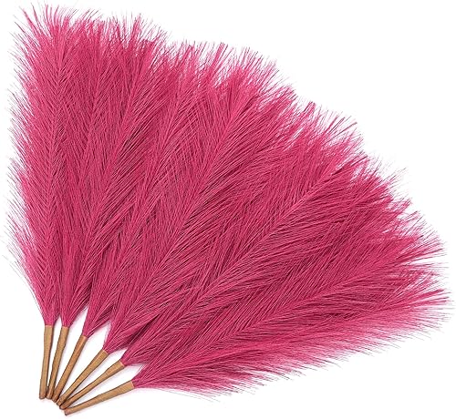 Miniatura 16 de Serwalin Hierba falsa de las pampas de 17 pulgadas, 6 piezas, decoración de hierba de las pampas rosa, decoración de sala de estar, rubor artificial