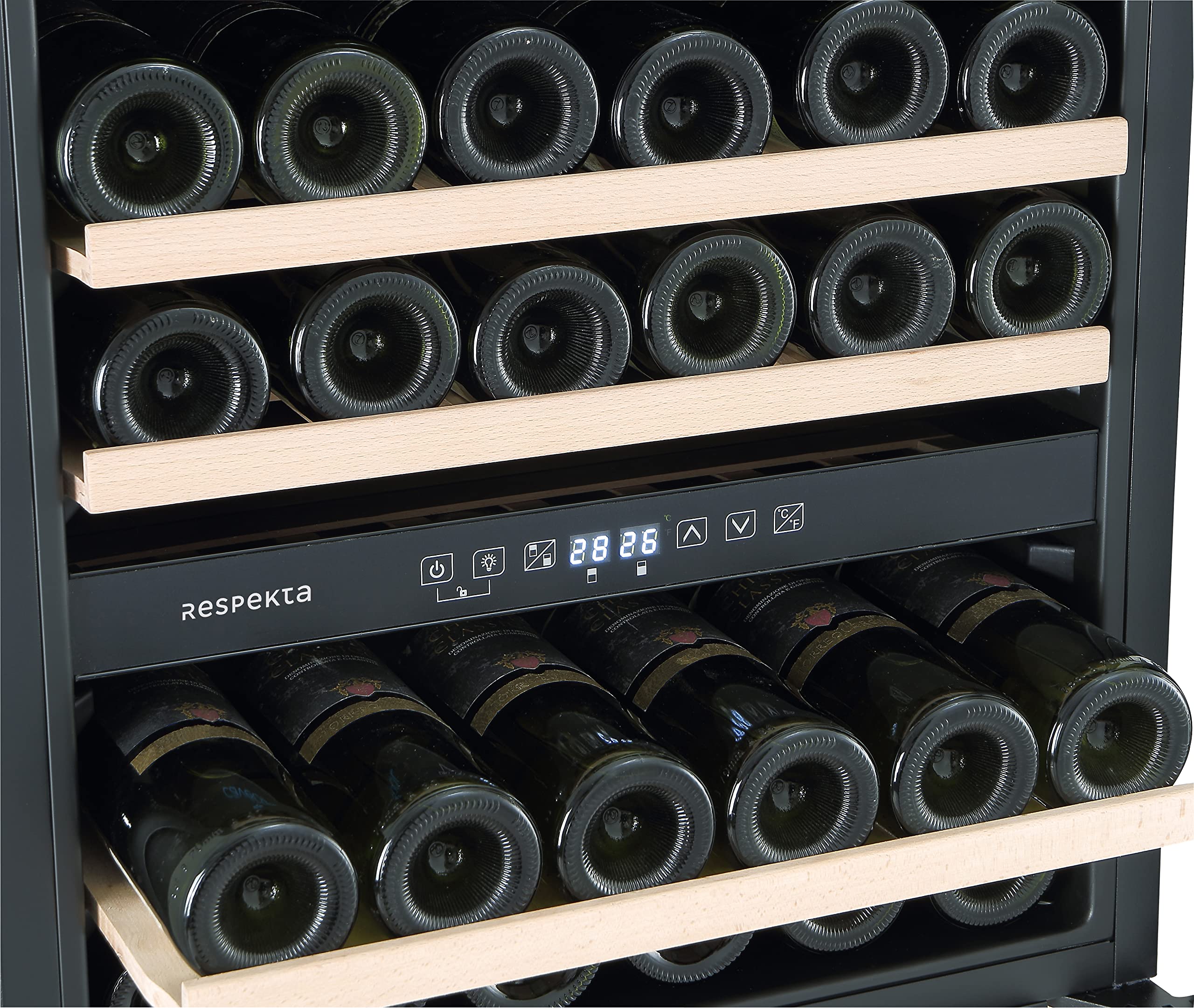 respekta Frigorifero da incasso per vino per 36 bottiglie / 85 L di capacità / 2 zone di temperatura, da 5°-22°C ciascuna/Controllo touch/Luce LED/Cerniera reversibile/Max. 41 dB/WKSE 36-19