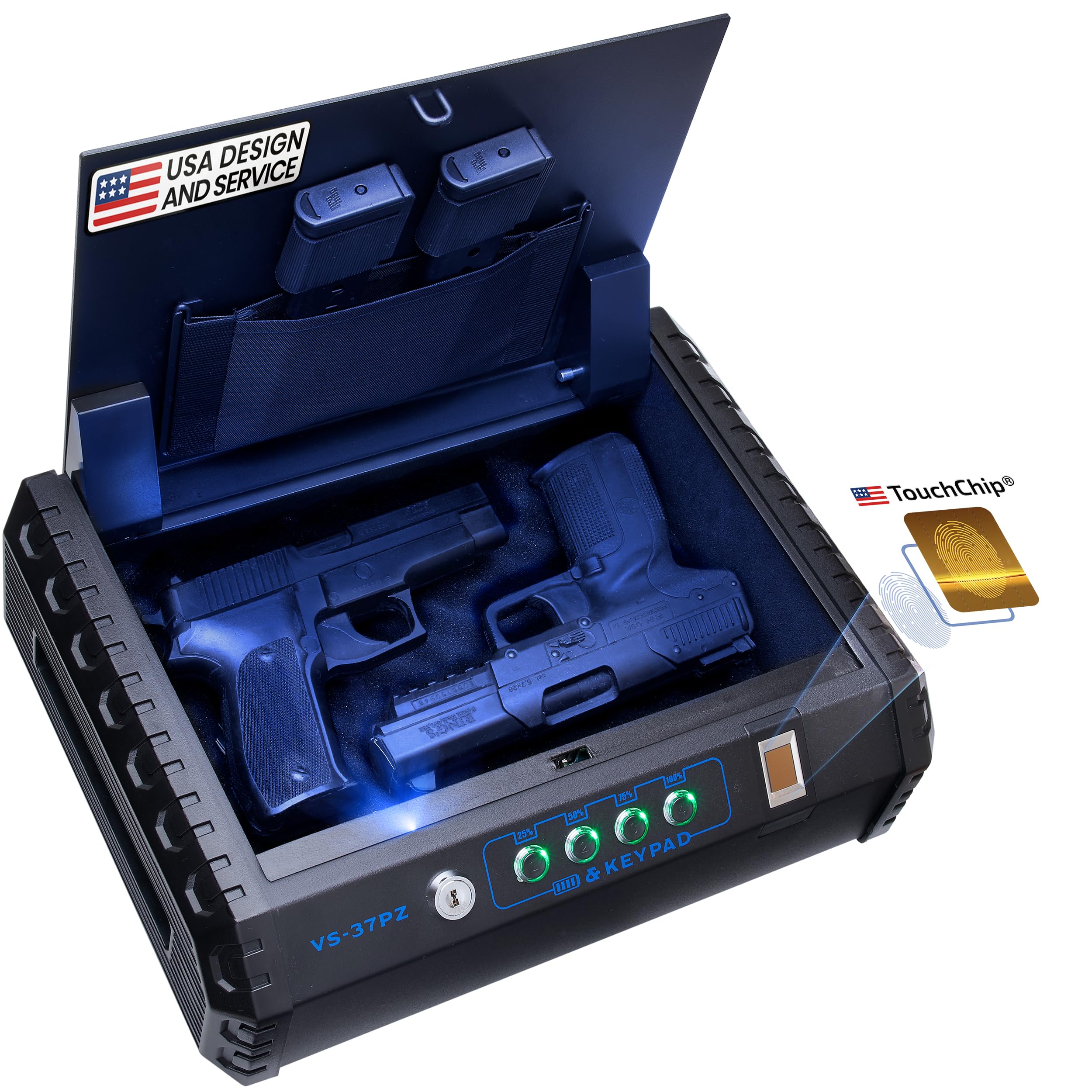 Viking Security Safe VS-37PZ Two Gun Safe with FBI Certified Fingerprint Biometric Sensor & Keypad 2 Handgun Capacity Pistol Quick Access Handgun Small Gun 2 Pistol Safe
