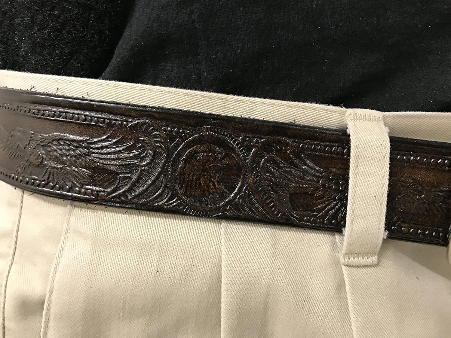 United States of America Buckle and American Eagle Design Handmade Mens Leather Belt 1.5" Wide Cocoa