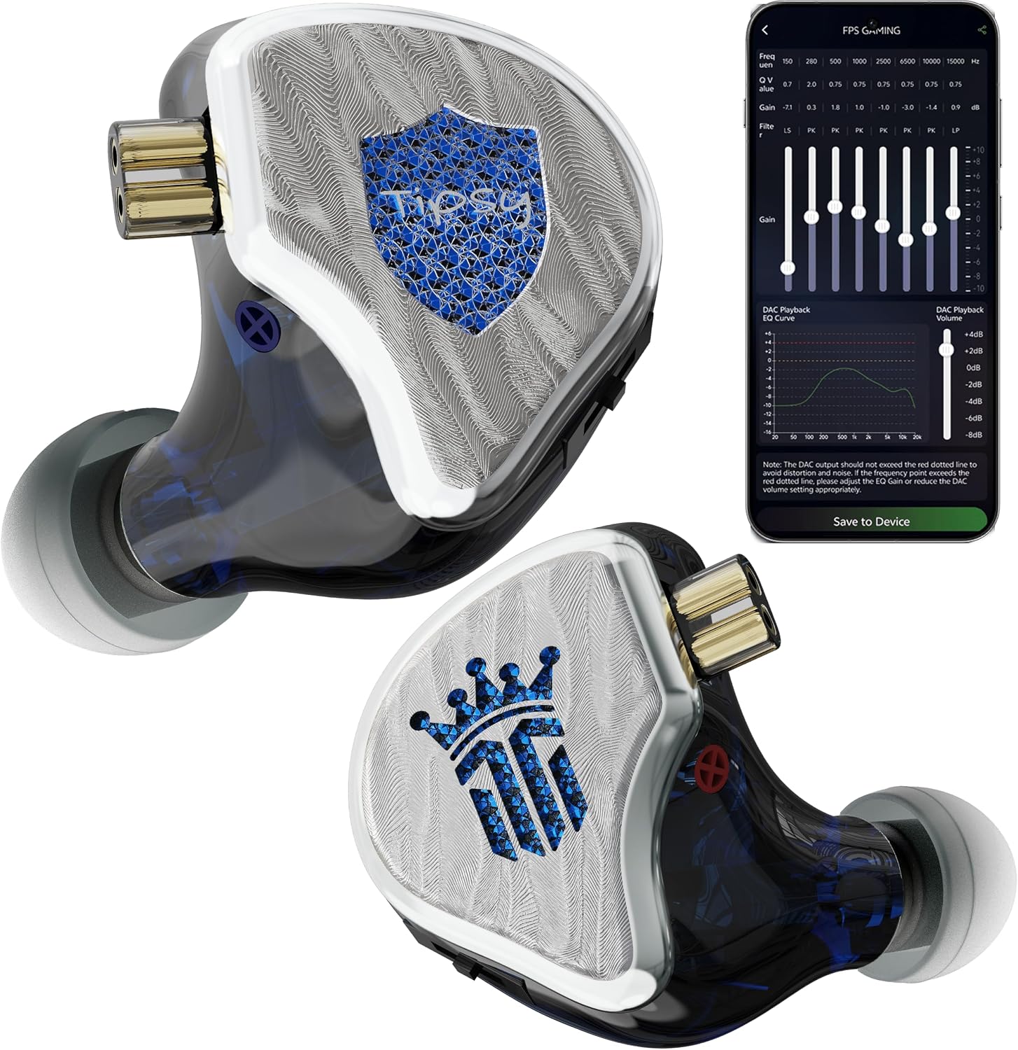 Tipsy TG4 Gaming IEMs with Mic, 4-Driver Hybrid Gaming Earbuds, Custom EQ App & Web Control, Dual Gaming Modes, HiFi DSP USB-C Audio for PC, PS5, Switch & Steam Deck(Siliver)
