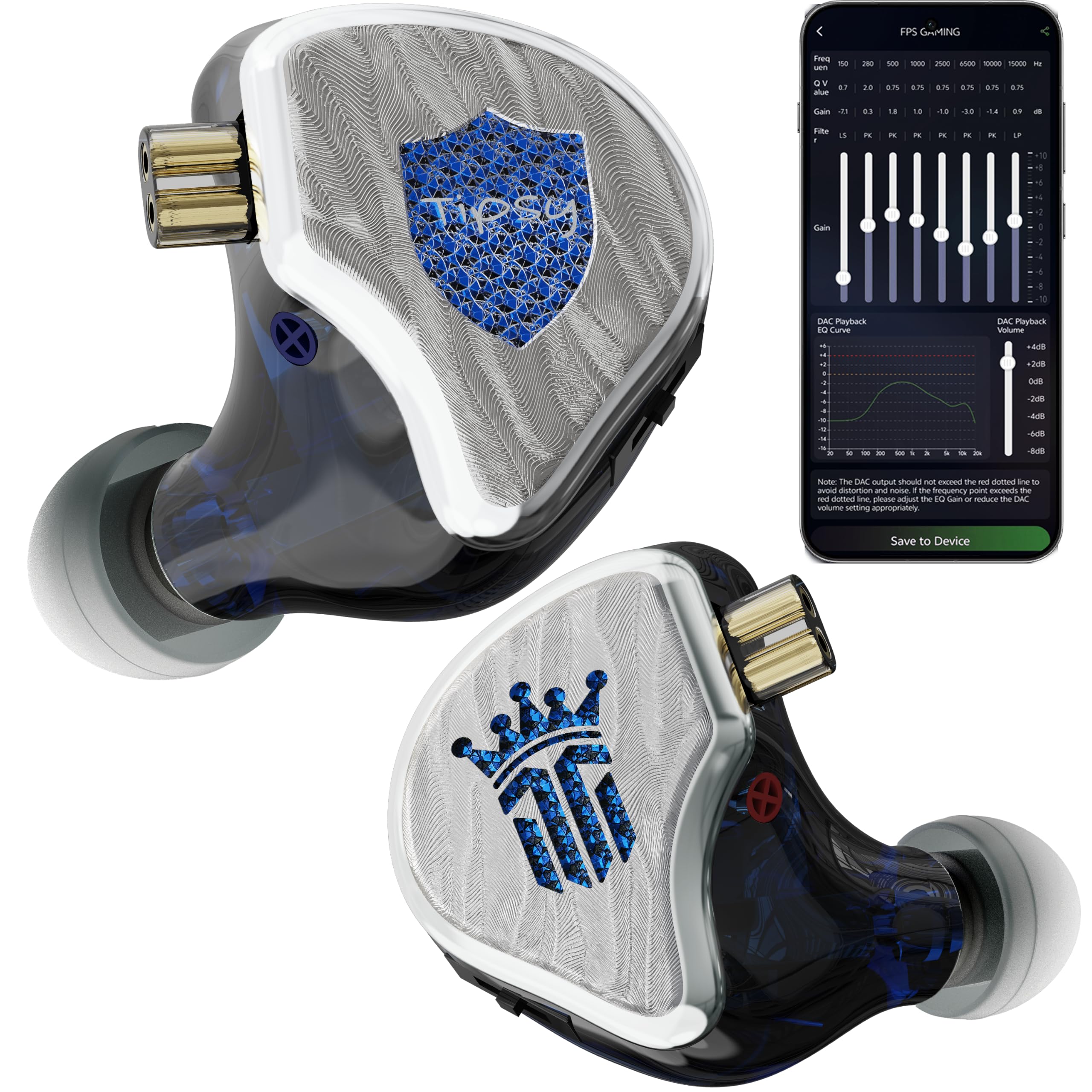 Tipsy TG4 Gaming IEMs with Mic, 4-Driver Hybrid Gaming Earbuds, Silver | Custom EQ App & Web Control, Dual Gaming Modes, HiFi DSP Audio, USB-C & USB-A Adapter