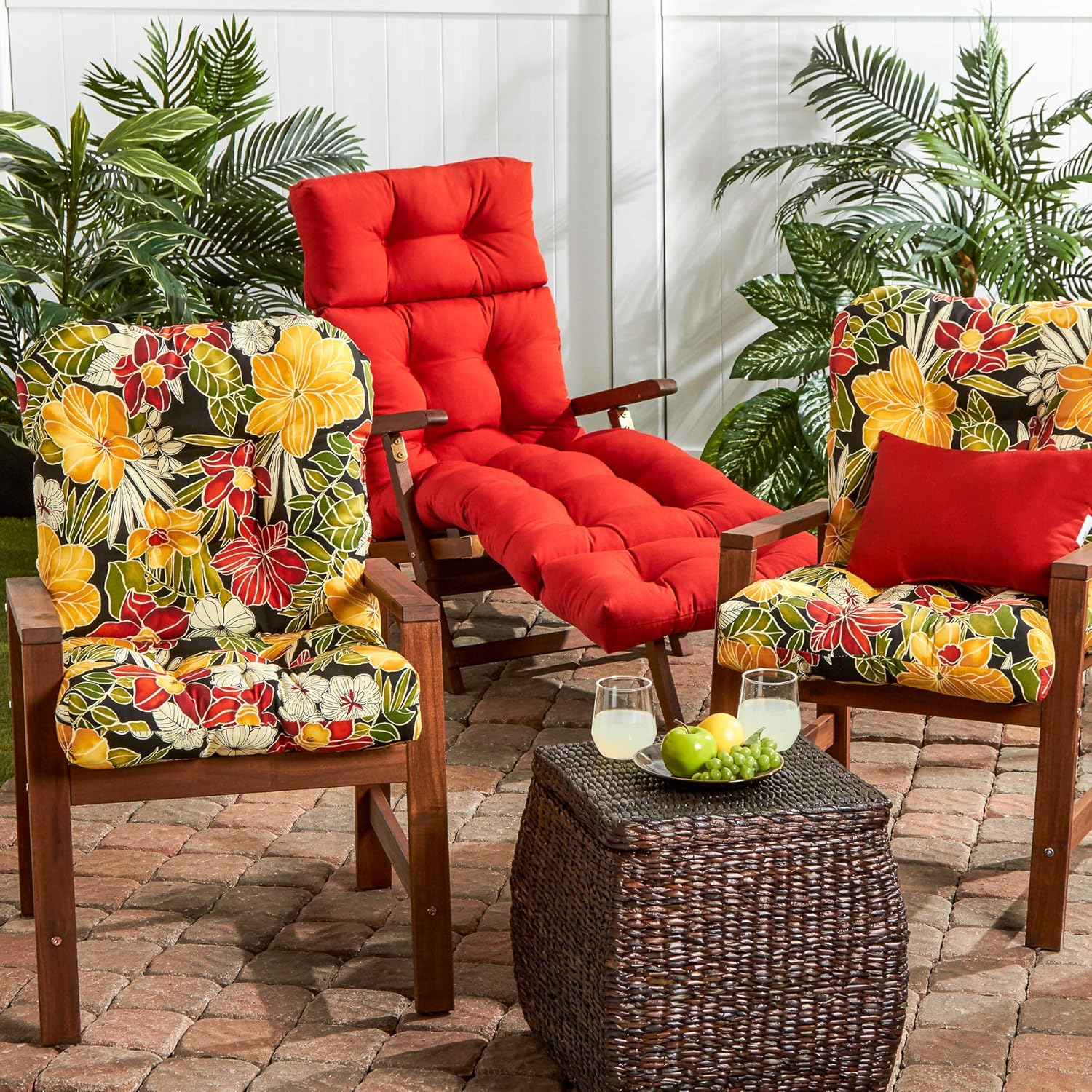 South Pine Porch Outdoor Seat/Back Chair Cushion, Set of 2, Aloha Black Floral 2 Count