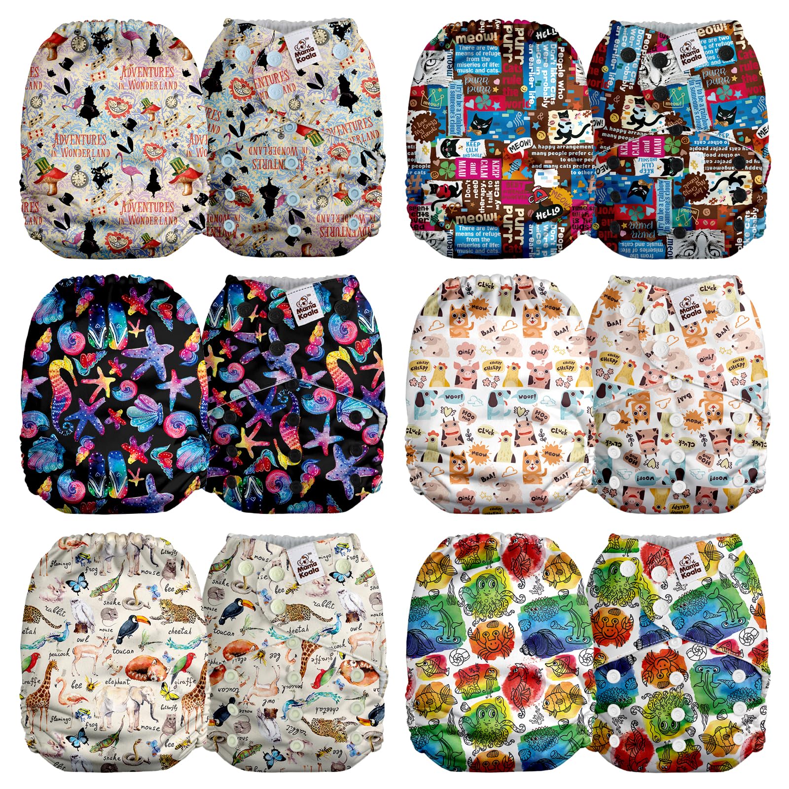 Mama Koala 2.0 Cloth Diapers for Babies, 6 Pack Pocket Shell Only (NO Inserts) - One Size Washable and Reusable Pocket Diapers for Newborns and Toddlers - 26003