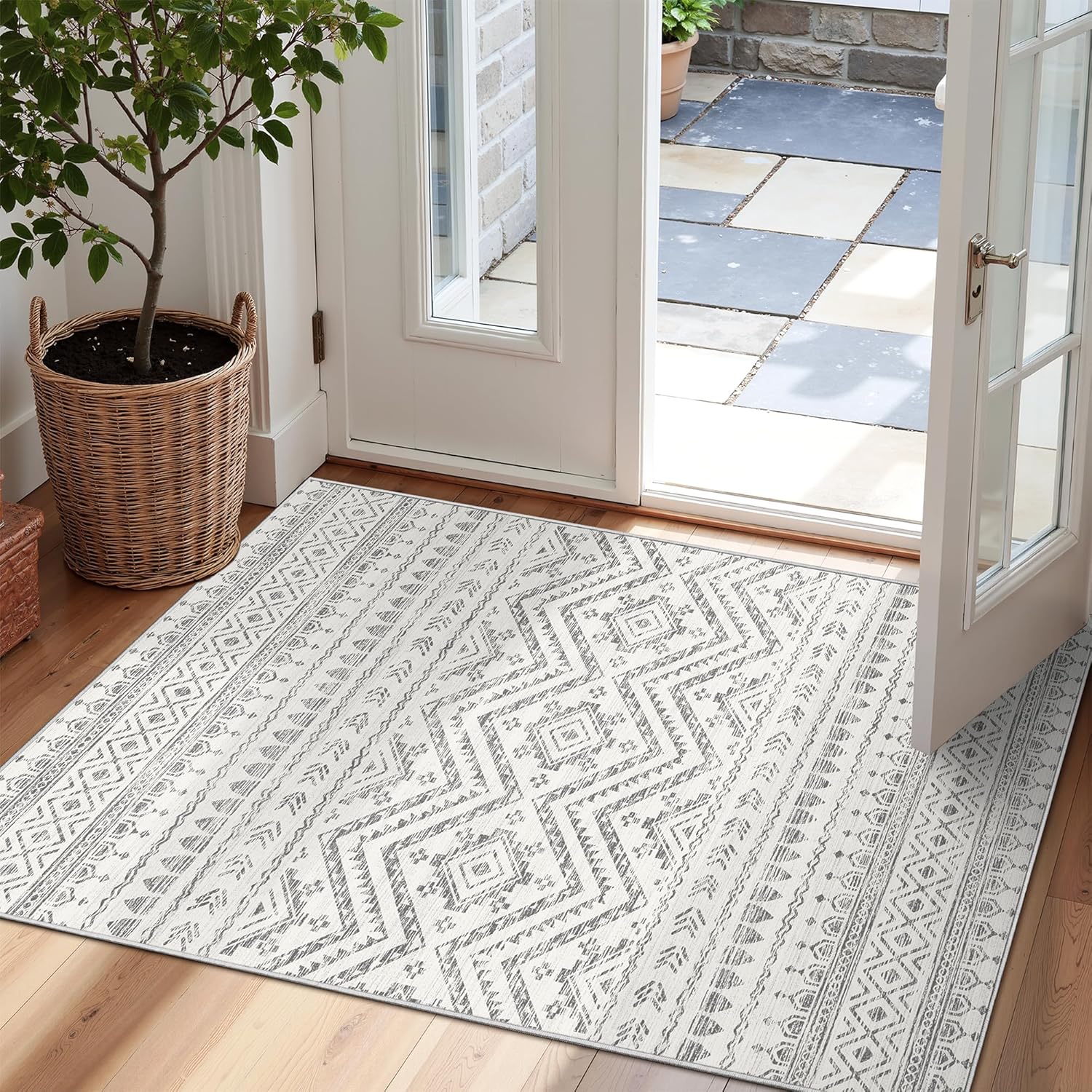 2x3 Area Rug for Living Room Moroccan Washable Rugs Non Slip Indoor Floor Carpet Foldable Large Soft Area Rug for Dining Room Bedroom with Low Pile(Grey,2'x3') Grey 2' x 3' (Runner)