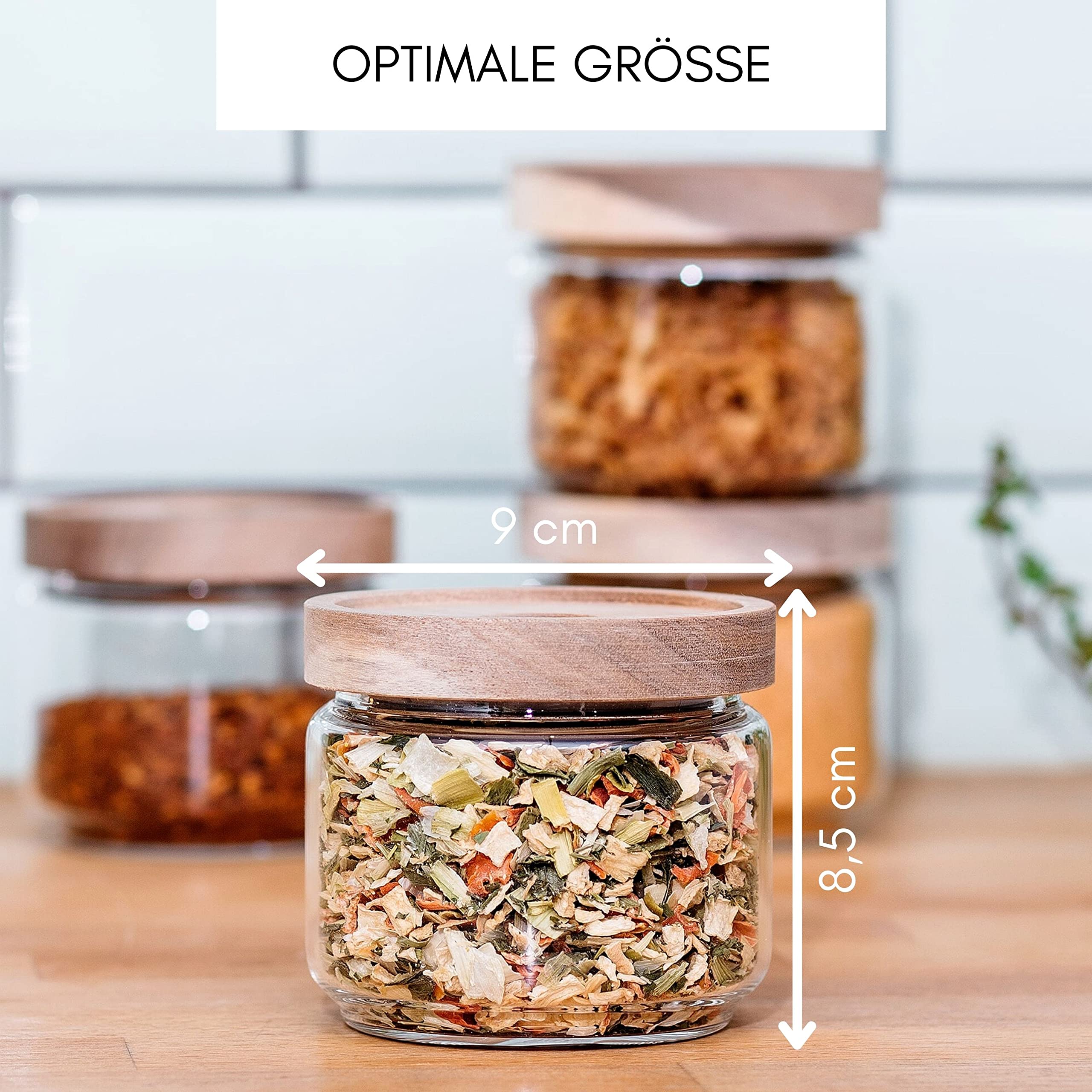 Econovo® Juego De 4 Tarros De Almacenamiento Con Tapa De 300 Ml, Recipiente De Cristal Para Guardar Cereales, Pasta, Café