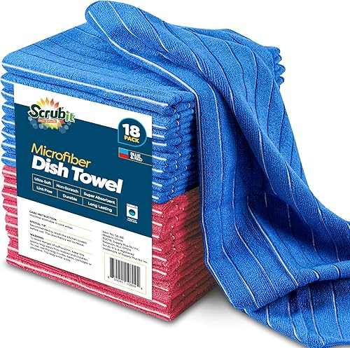 Toallas de cocina de microfibra, [Paquete de 18], paño de limpieza de microfibra de 18 x 26 pulgadas, suaves, absorbentes y duraderos para lavar los