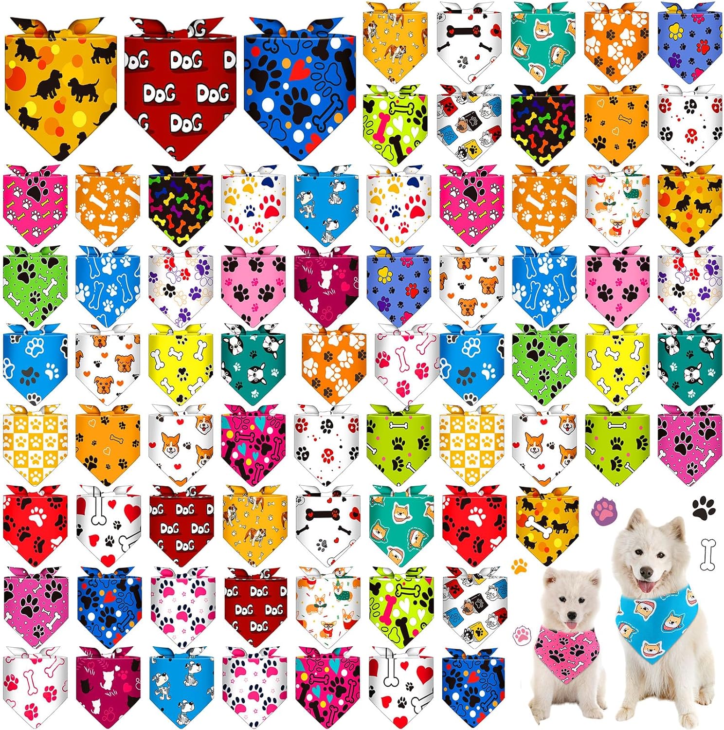 Sanwuta 72 Pcs Dog Bandana Bulk Washable Puppy Triangle Scarfs Cat Bandanas Adjustable Soft Cute Pet Triangle Bibs Accessories for Small Medium Dogs Cats Pets Costume(PET Pattern)