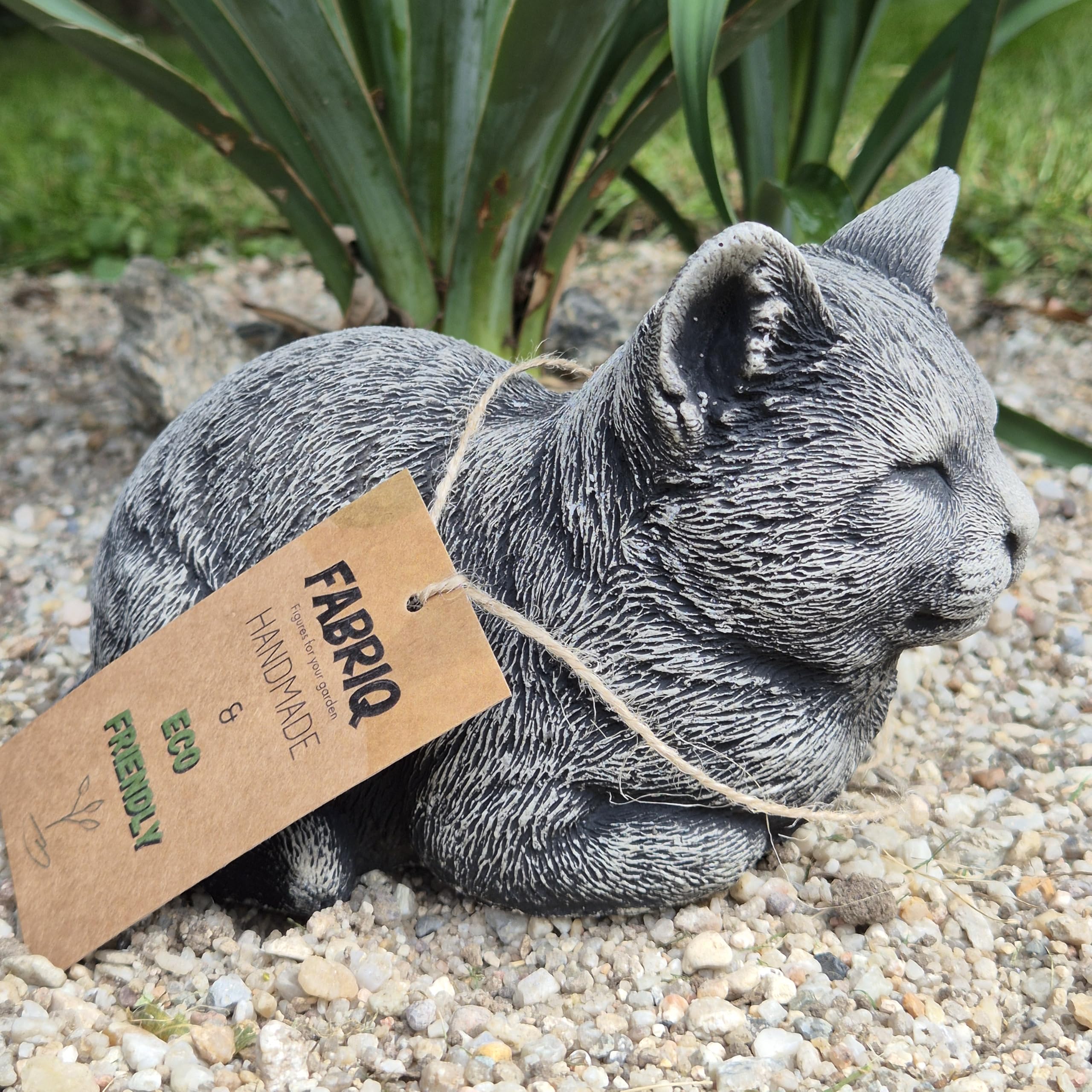 FABRIQ Gatto sdraiato nero – Figura di pietra 2 kg – Resistente alle intemperie – Decorazione da giardino & figura animale