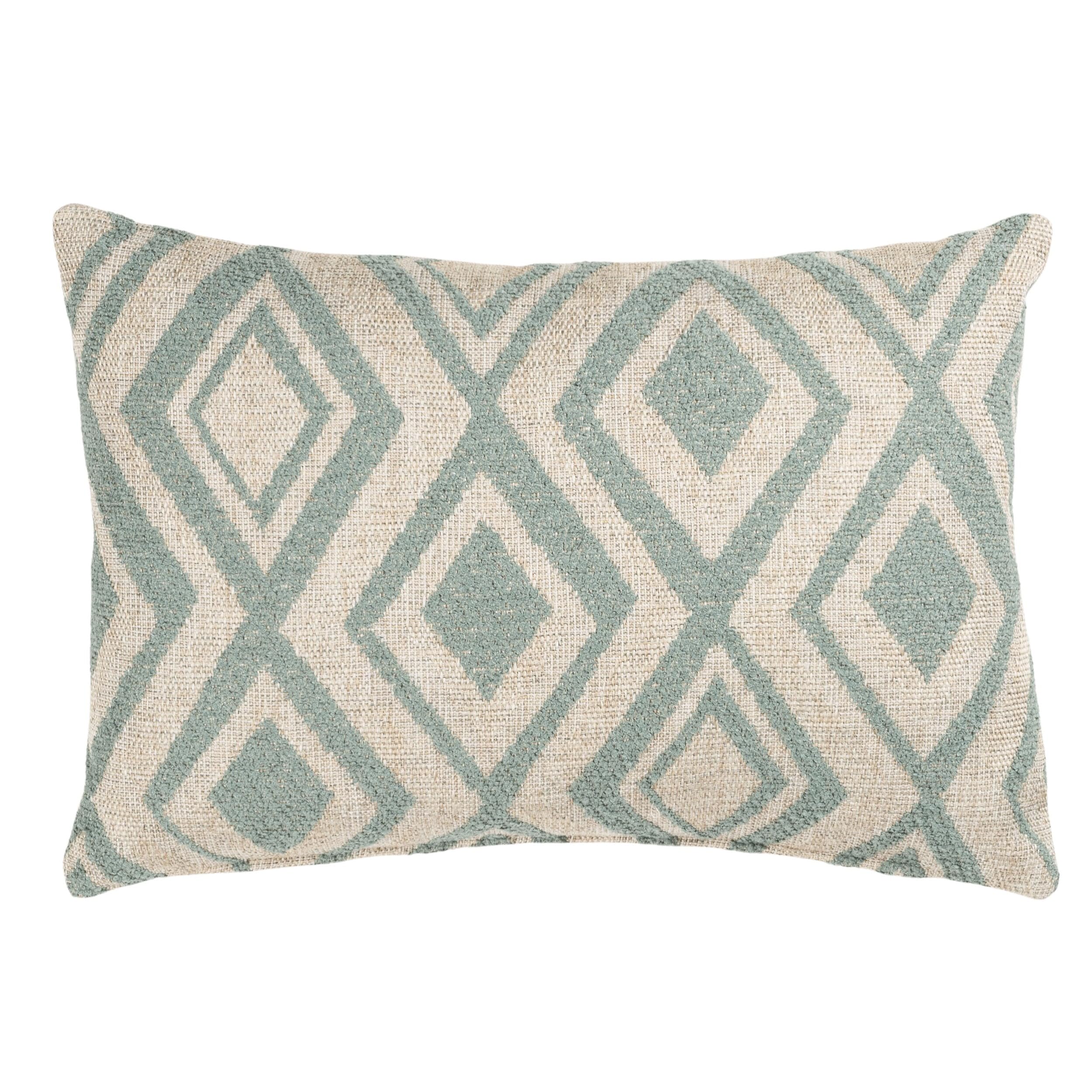 Linen Loft Duck Egg Blue Tribal Ikat Boucle Boudoir Cushion Cover In Geometric Diamond Design On A Boucle Style Cushion Cover. 17X12 Rectangle Cover Only.