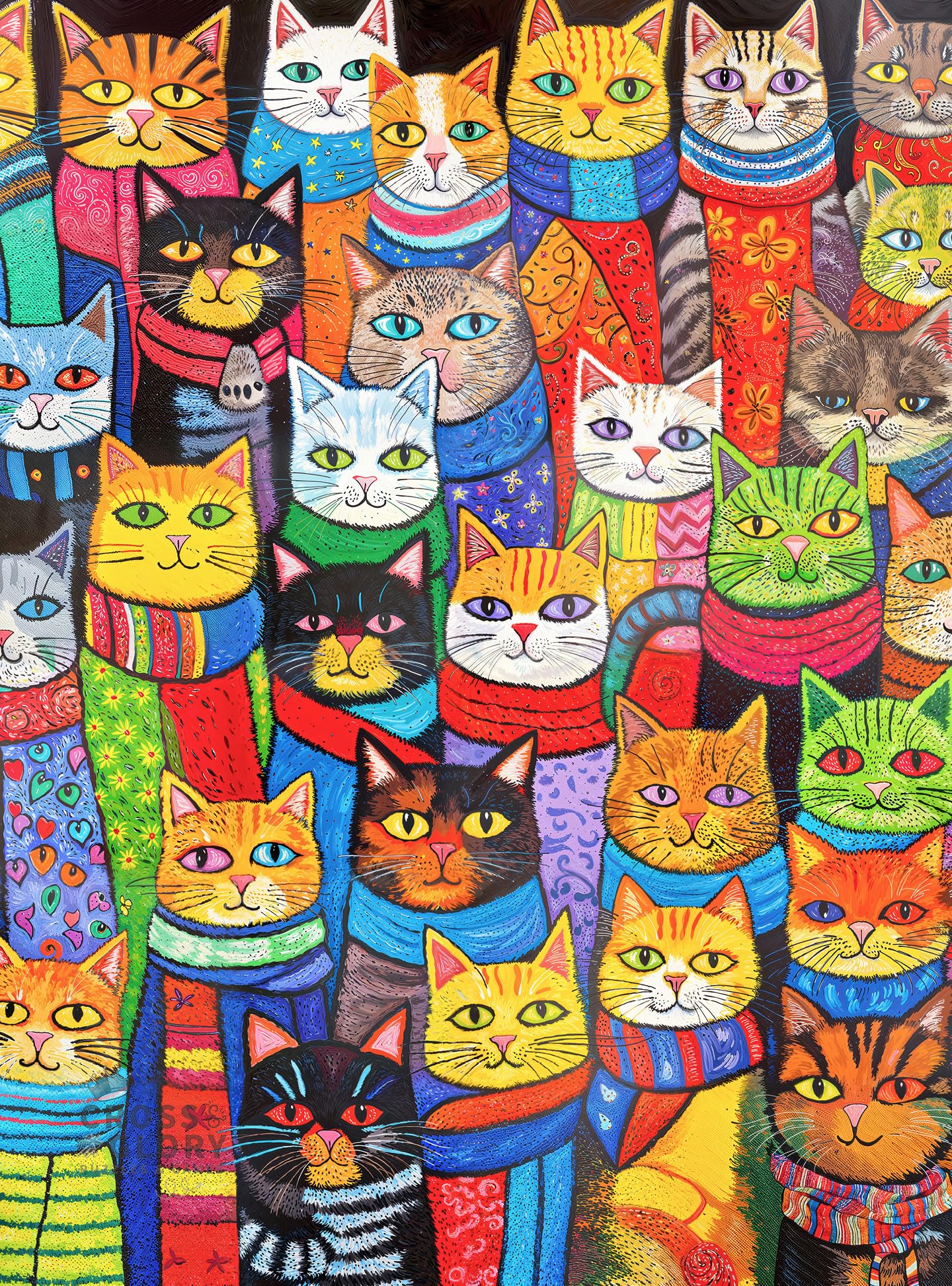 Cross & Glory - Cozy Cats & Colorful Scarves - 1000 Piece Jigsaw Puzzle for Adults | Whimsical Cat Puzzle | Vibrant and Challenging Puzzle for Cat Lovers