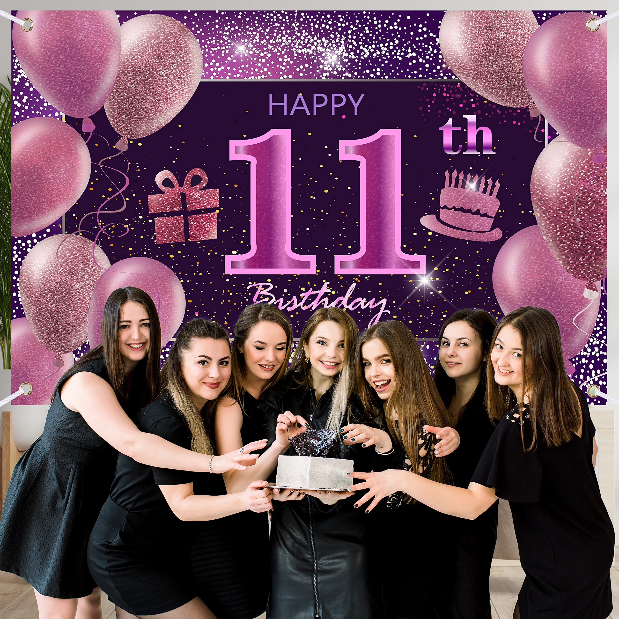 11th Birthday Decorations IMISI Happy Birthday Banner Pink Birthday Backdrop Decorations for a Party - Image 3